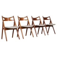 Set Of 4 Hans Wegner CH29 Sawbuck Dining Chairs For Carl Hansen & Son, 1952