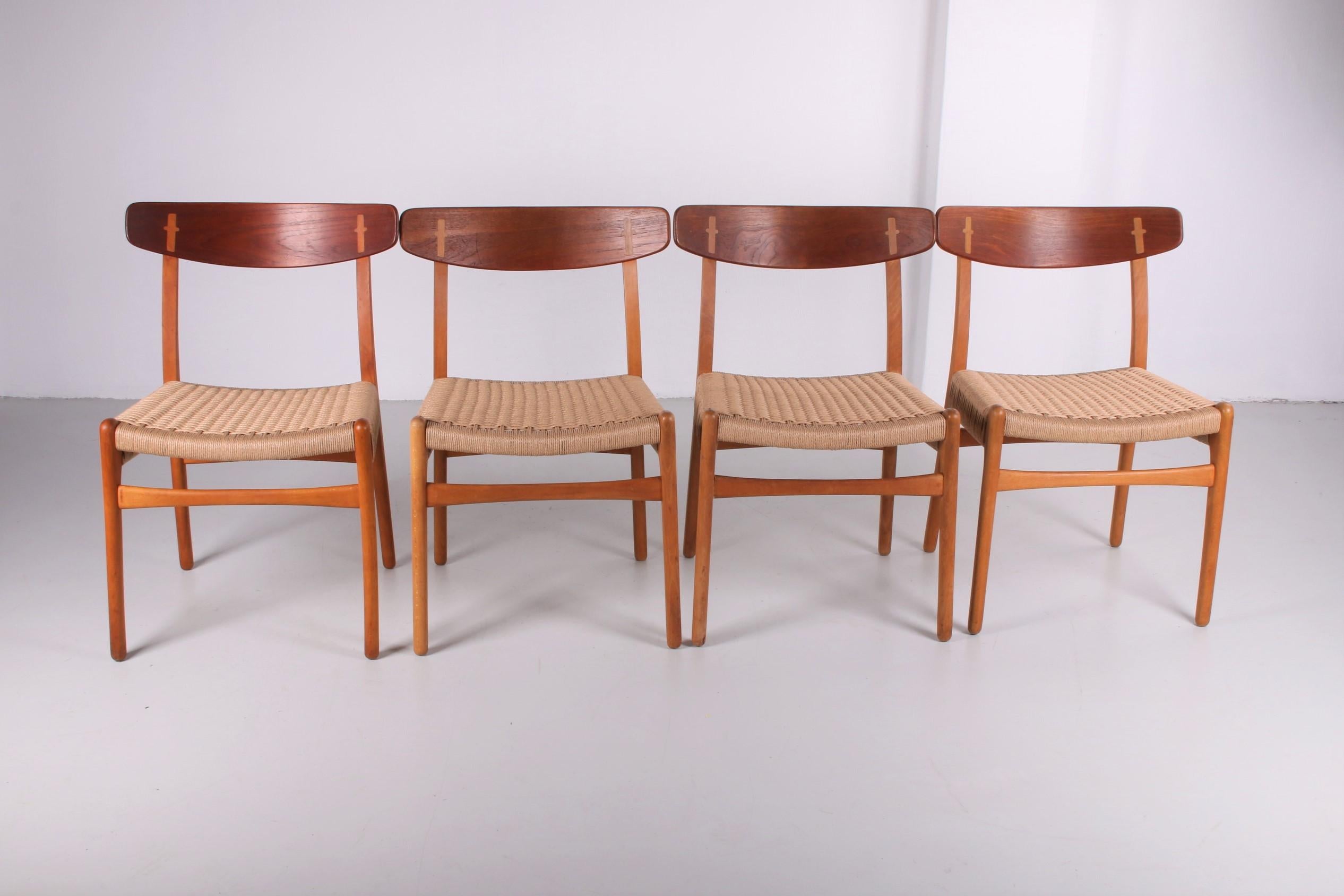 Set of 4 Hans Wegner Dining Room Chairs Model CH23 and XL Teak Dining Table 3