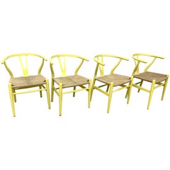 Vintage Set of 4 Hans Wegner Wishbone Chairs Painted Yellow