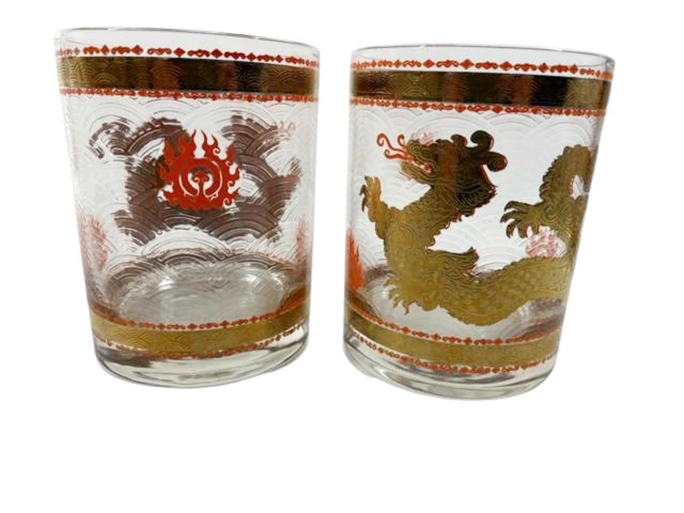 20ième siècle Ensemble de 4 verres à rochers « Golden Dragon » de Cera, difficiles à trouver en vente