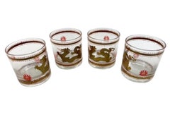 Set of 4 Hard to Find Cera Glassware "Golden Dragon" Rocks Glasses