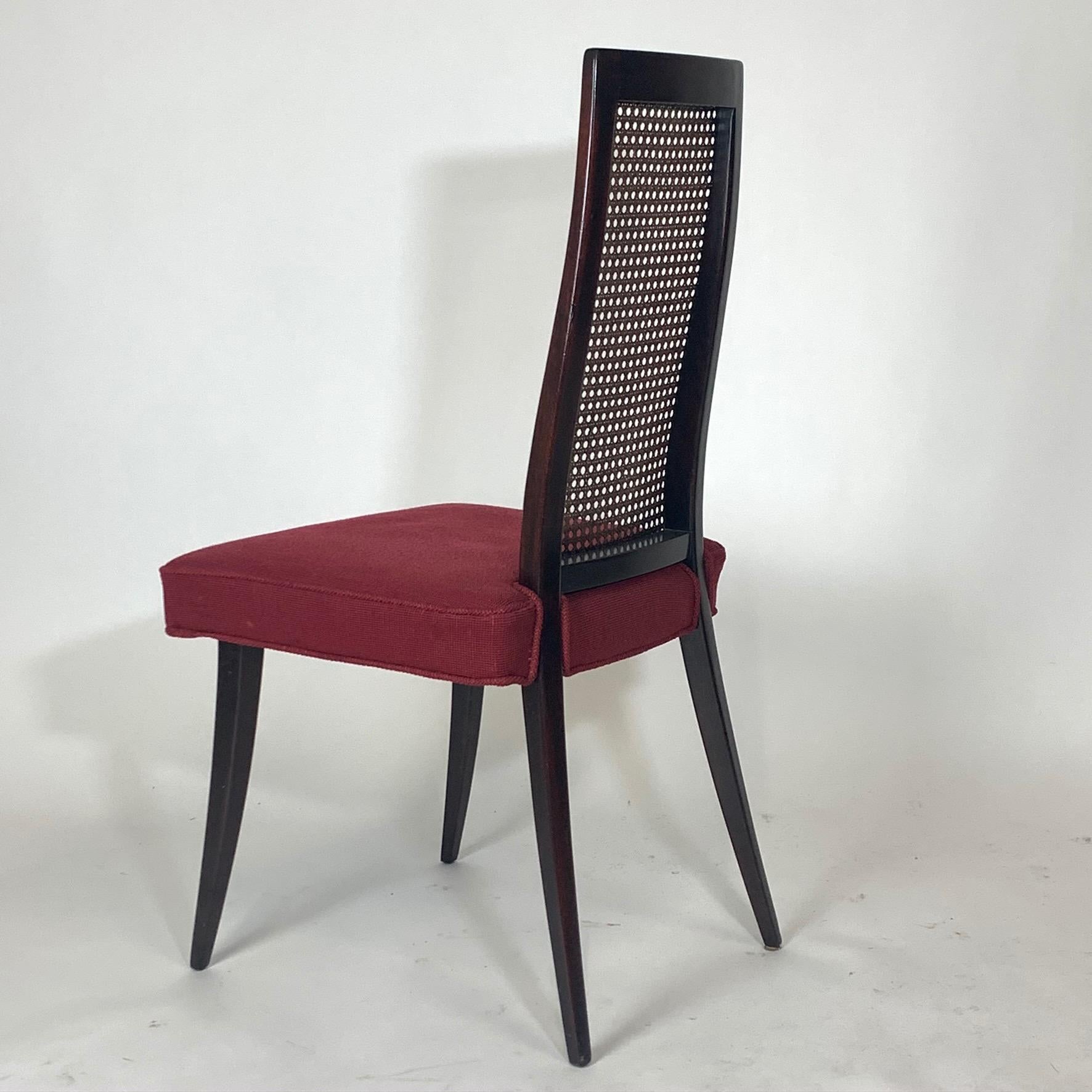 American Set of 4 Harvey Probber Cane and Ebonized Mahogany Model 1055 Dining Chairs