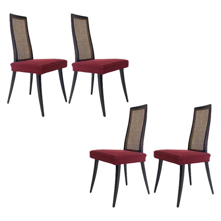 Set of 4 Harvey Probber Cane and Ebonized Mahogany Model 1055 Dining Chairs