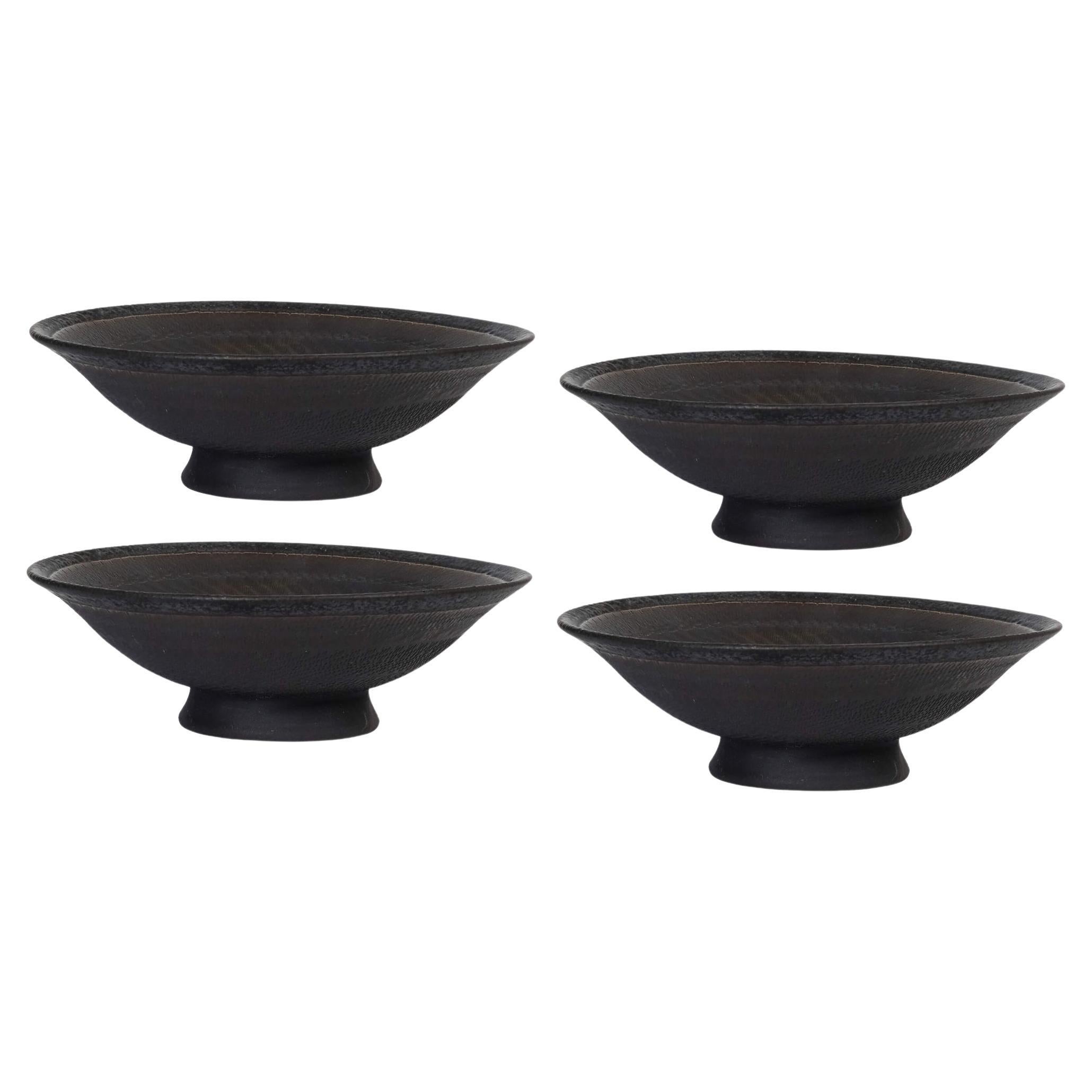 Set of 4 Helice Black Porcelain Bowl by Studio Cúze For Sale