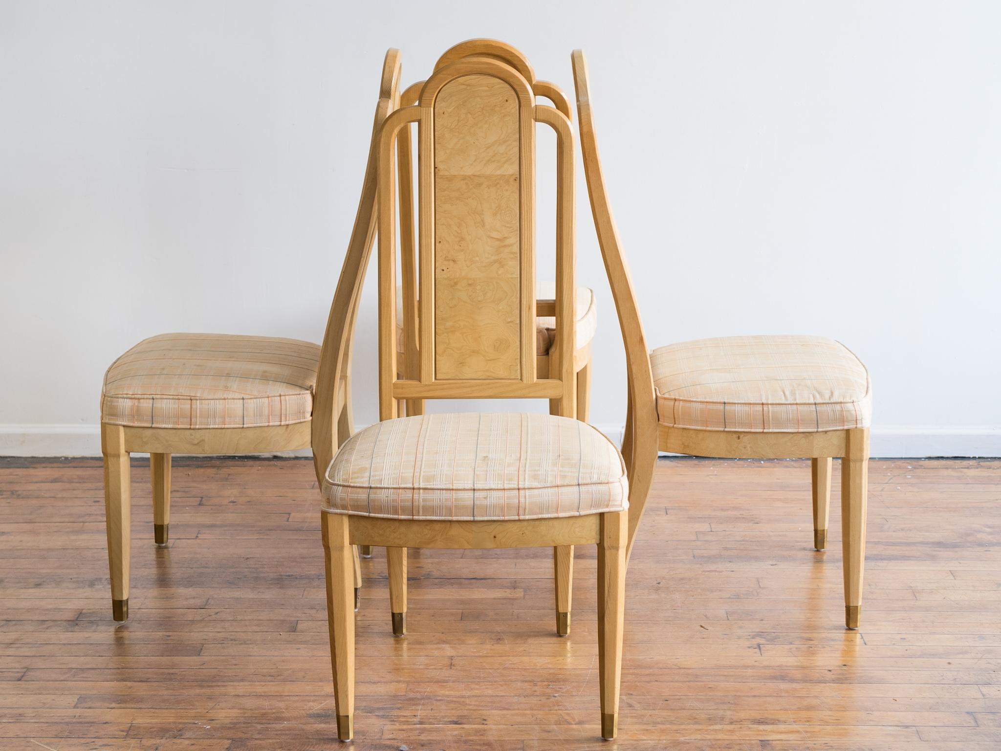 Hollywood Regency Set of 4 Henredon Scene Two Olive Burl Dining Chairs