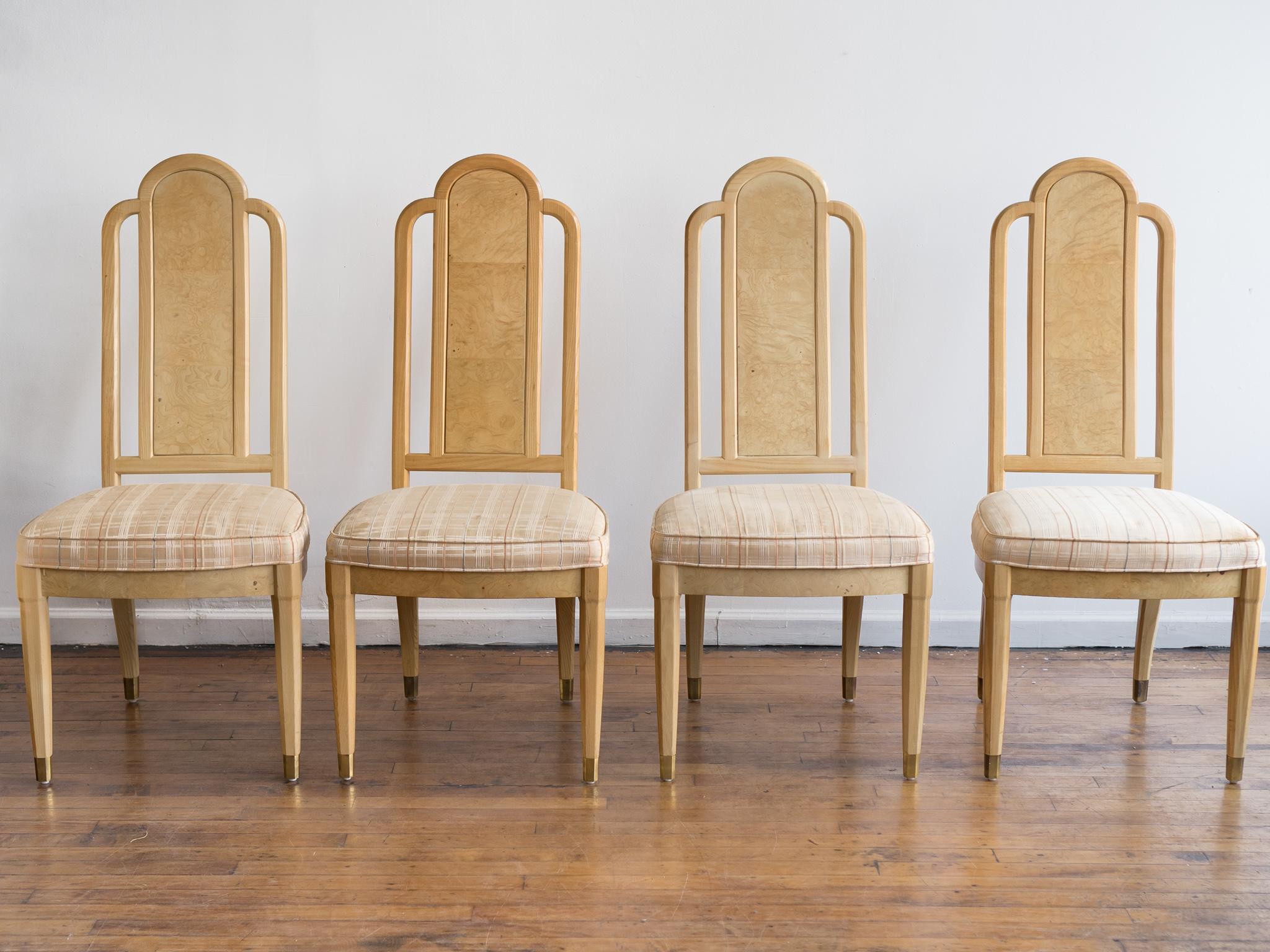 North American Set of 4 Henredon Scene Two Olive Burl Dining Chairs For Sale