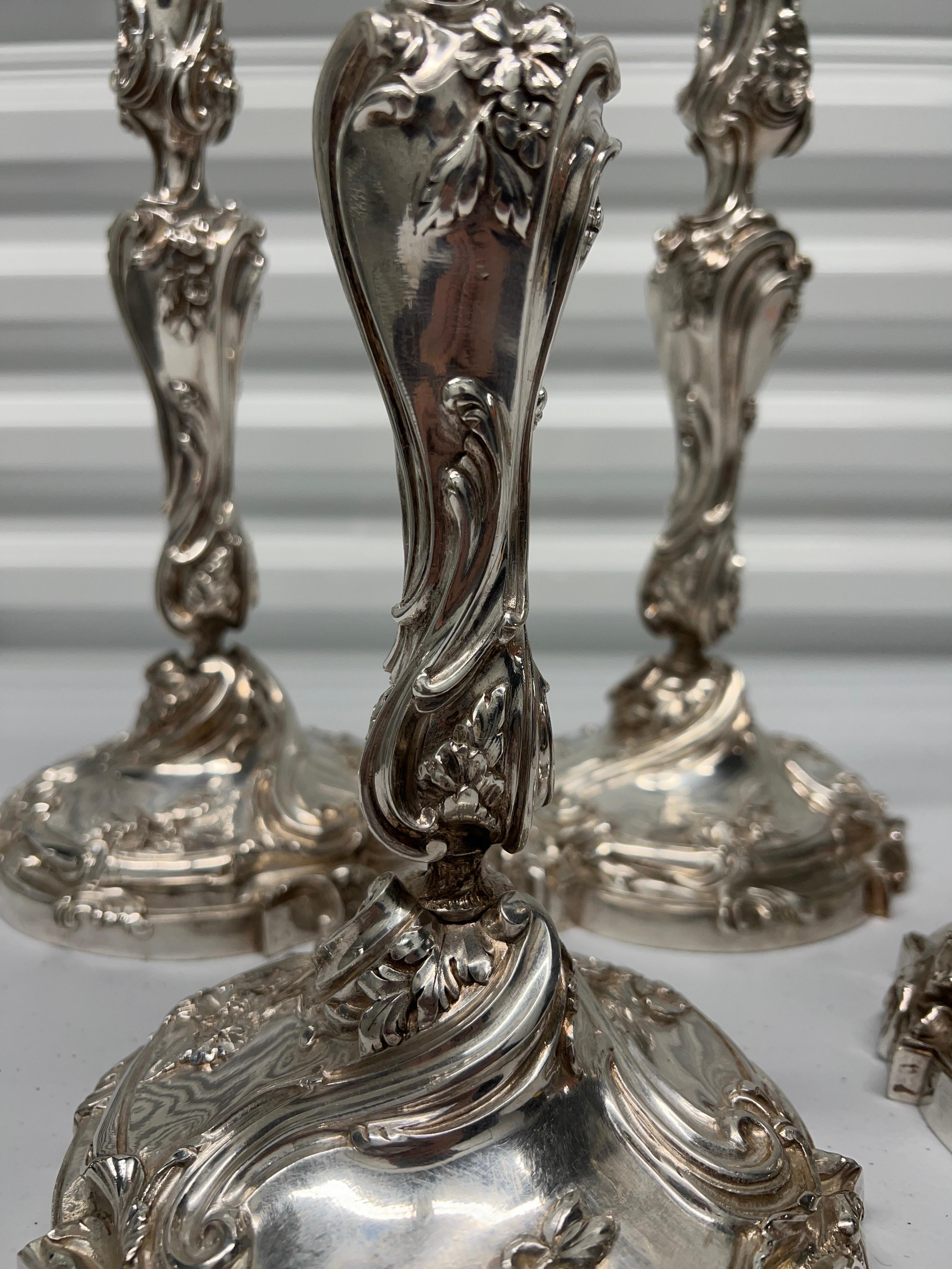 Set of 4, Henri Vian Silver Gilt Bronze Louis XV Style Candlesticks Circa 1880 For Sale 6