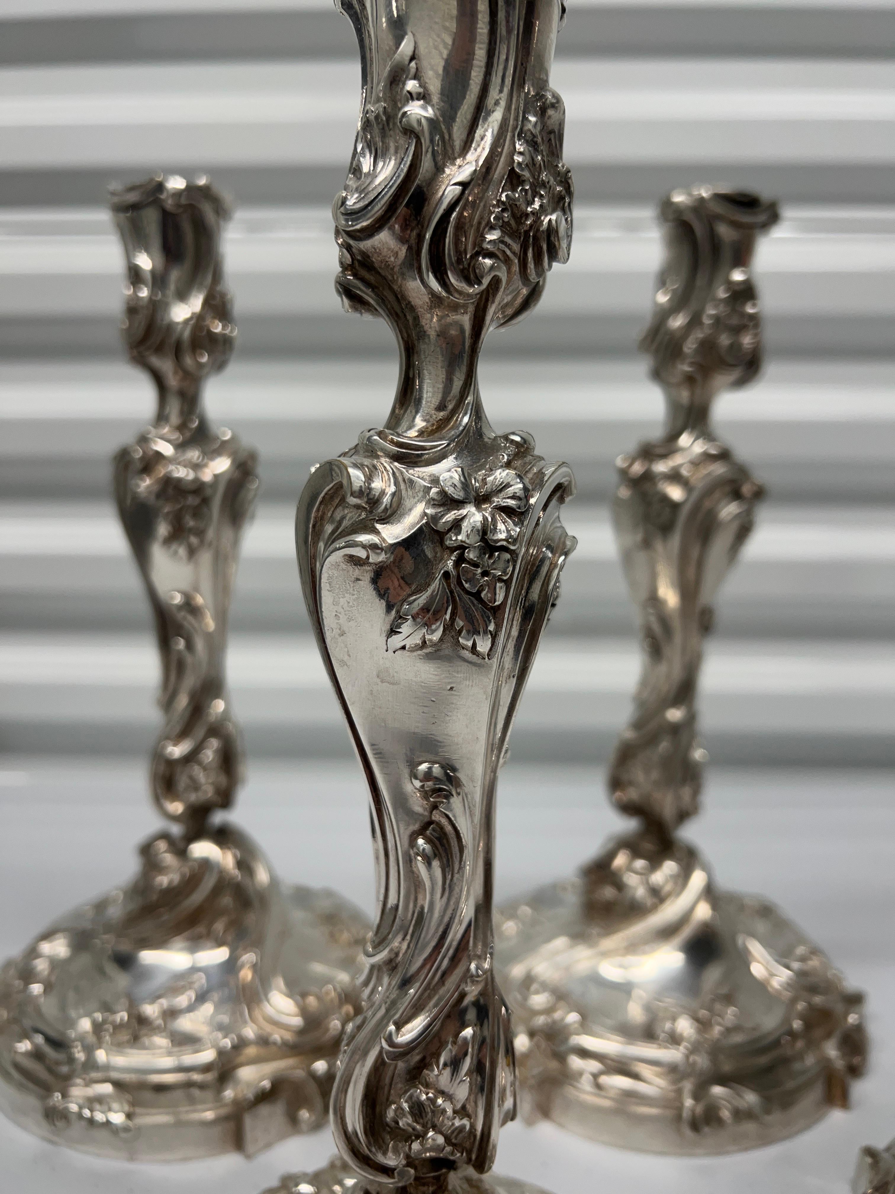 Set of 4, Henri Vian Silver Gilt Bronze Louis XV Style Candlesticks Circa 1880 For Sale 7