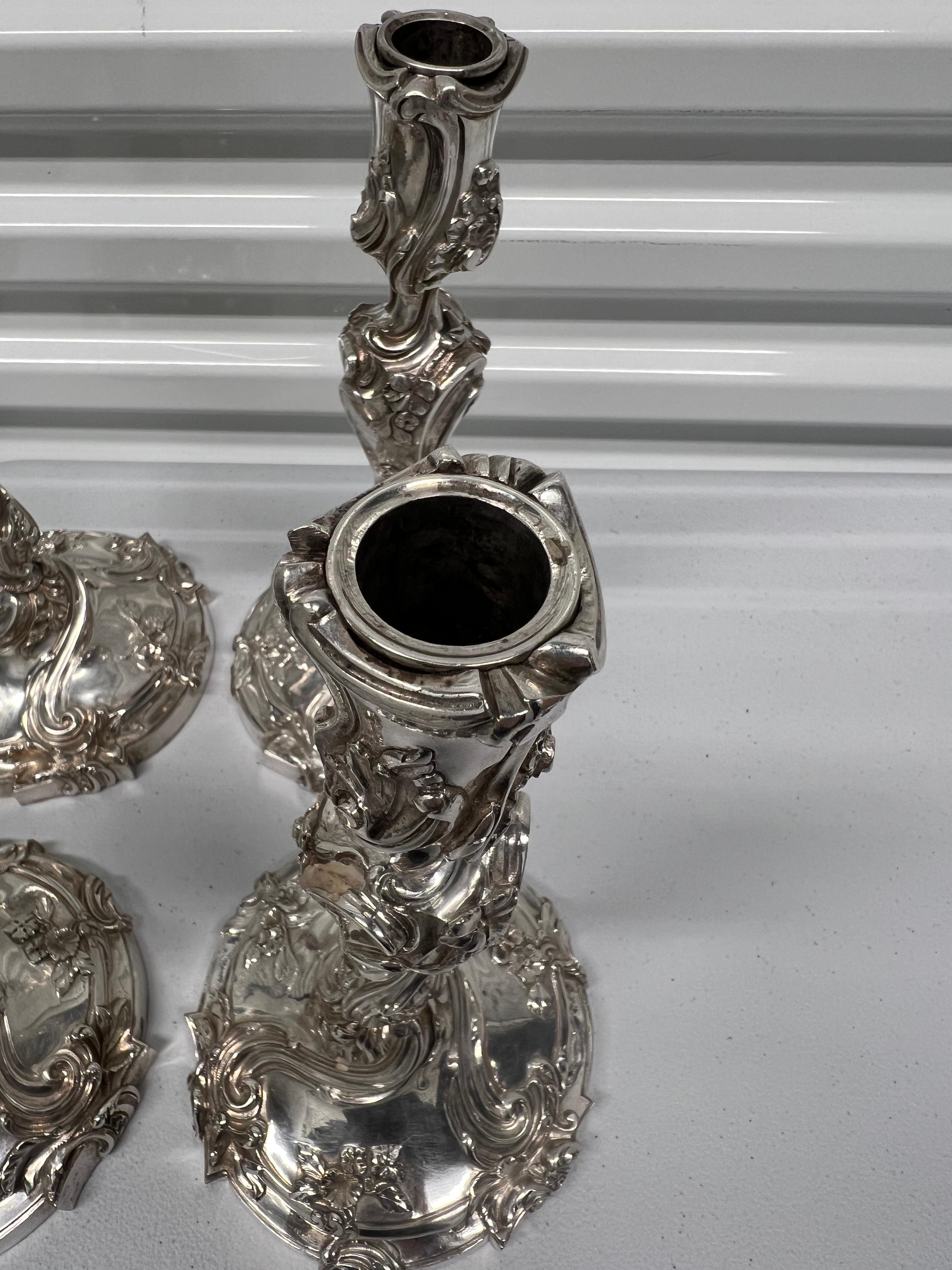 Set of 4, Henri Vian Silver Gilt Bronze Louis XV Style Candlesticks Circa 1880 For Sale 12