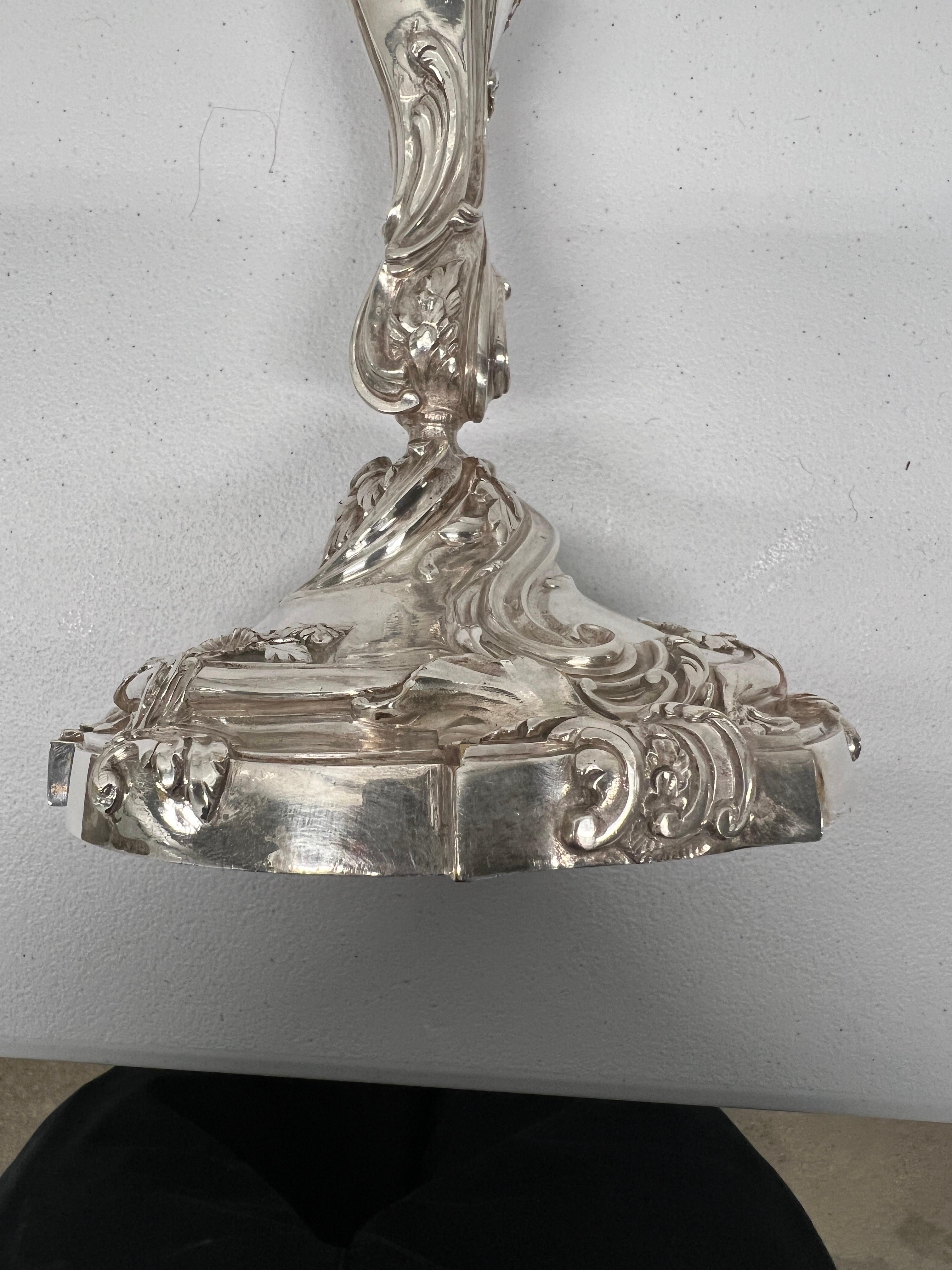 Set of 4, Henri Vian Silver Gilt Bronze Louis XV Style Candlesticks Circa 1880 For Sale 14