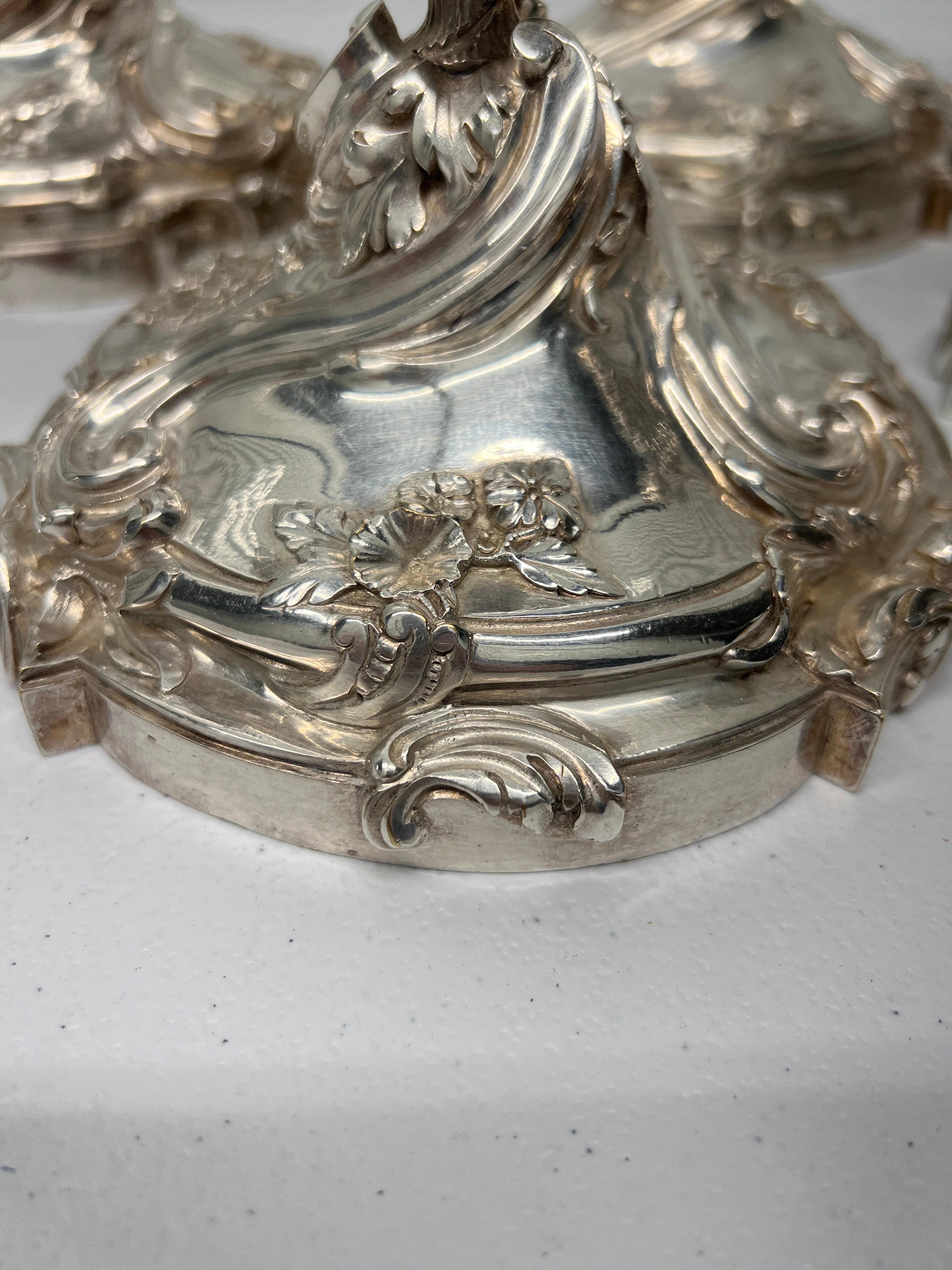 French Set of 4, Henri Vian Silver Gilt Bronze Louis XV Style Candlesticks Circa 1880 For Sale