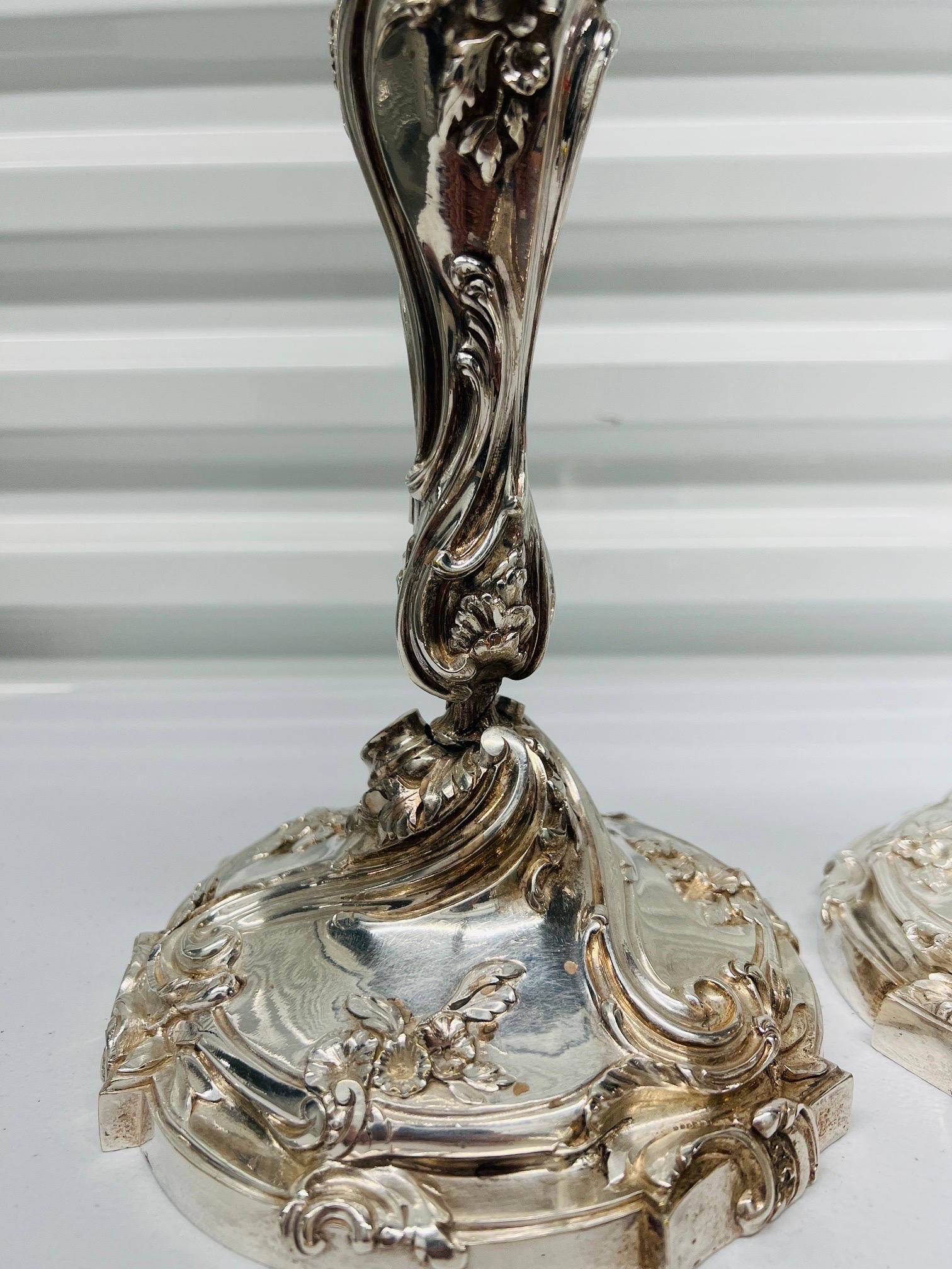 19th Century Set of 4, Henri Vian Silver Gilt Bronze Louis XV Style Candlesticks Circa 1880 For Sale