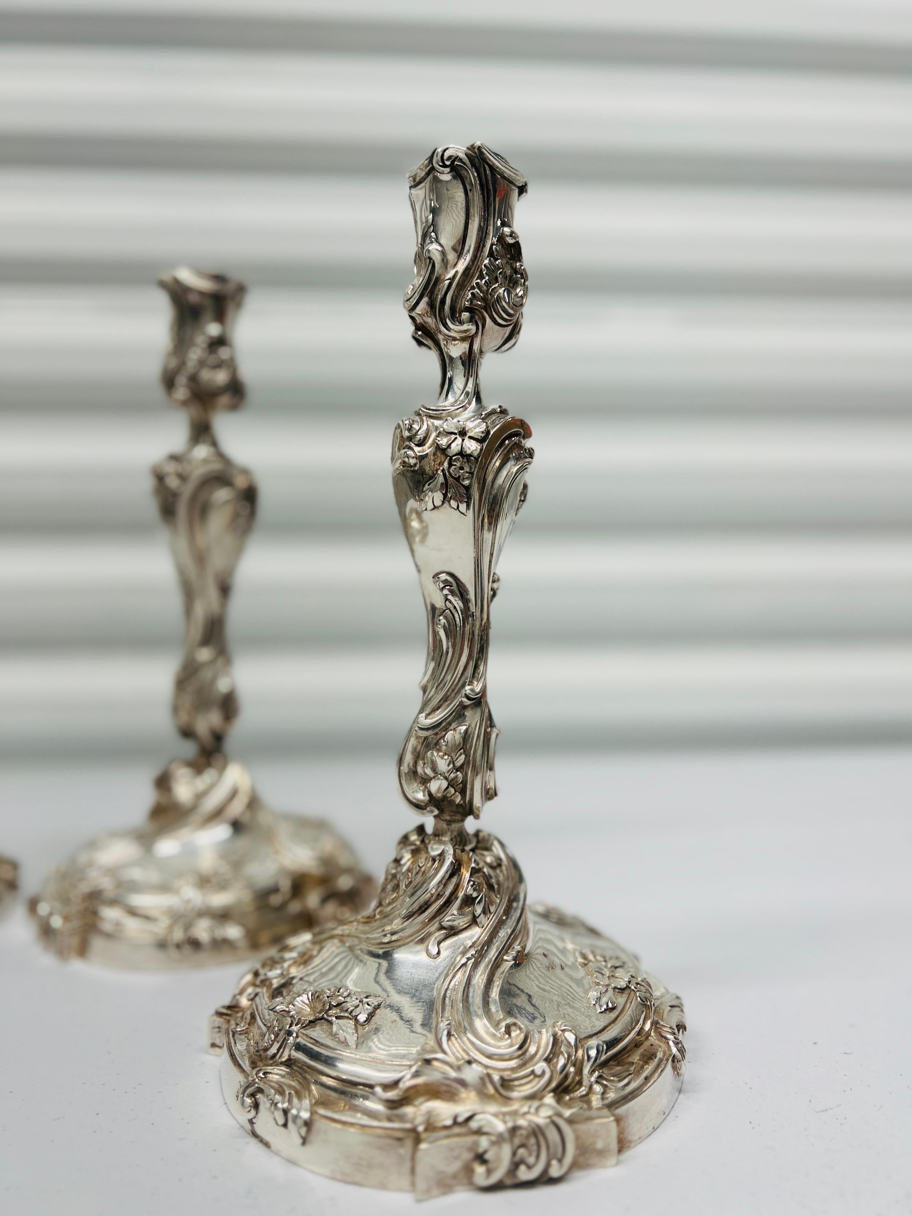 Set of 4, Henri Vian Silver Gilt Bronze Louis XV Style Candlesticks Circa 1880 For Sale 1