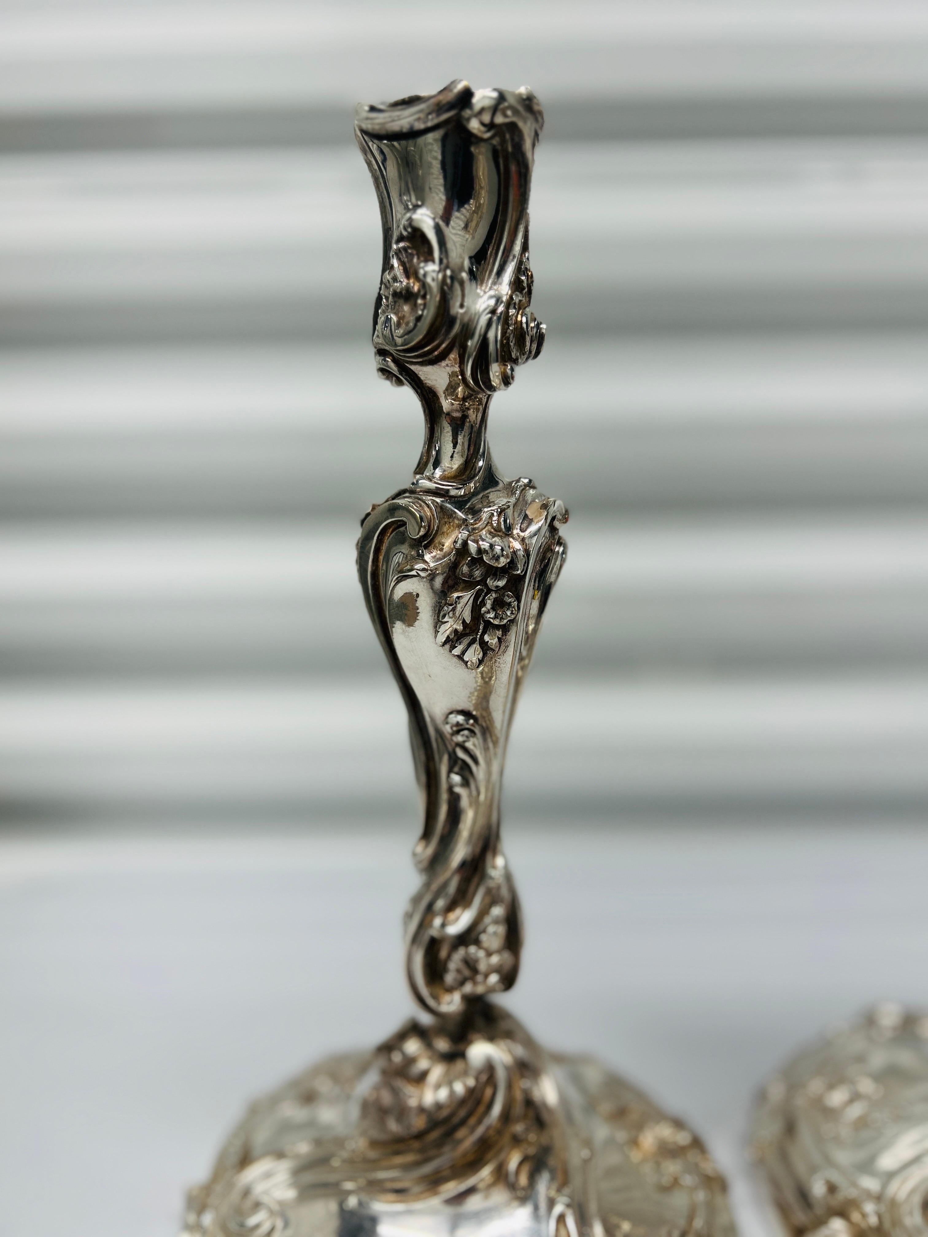Set of 4, Henri Vian Silver Gilt Bronze Louis XV Style Candlesticks Circa 1880 For Sale 2