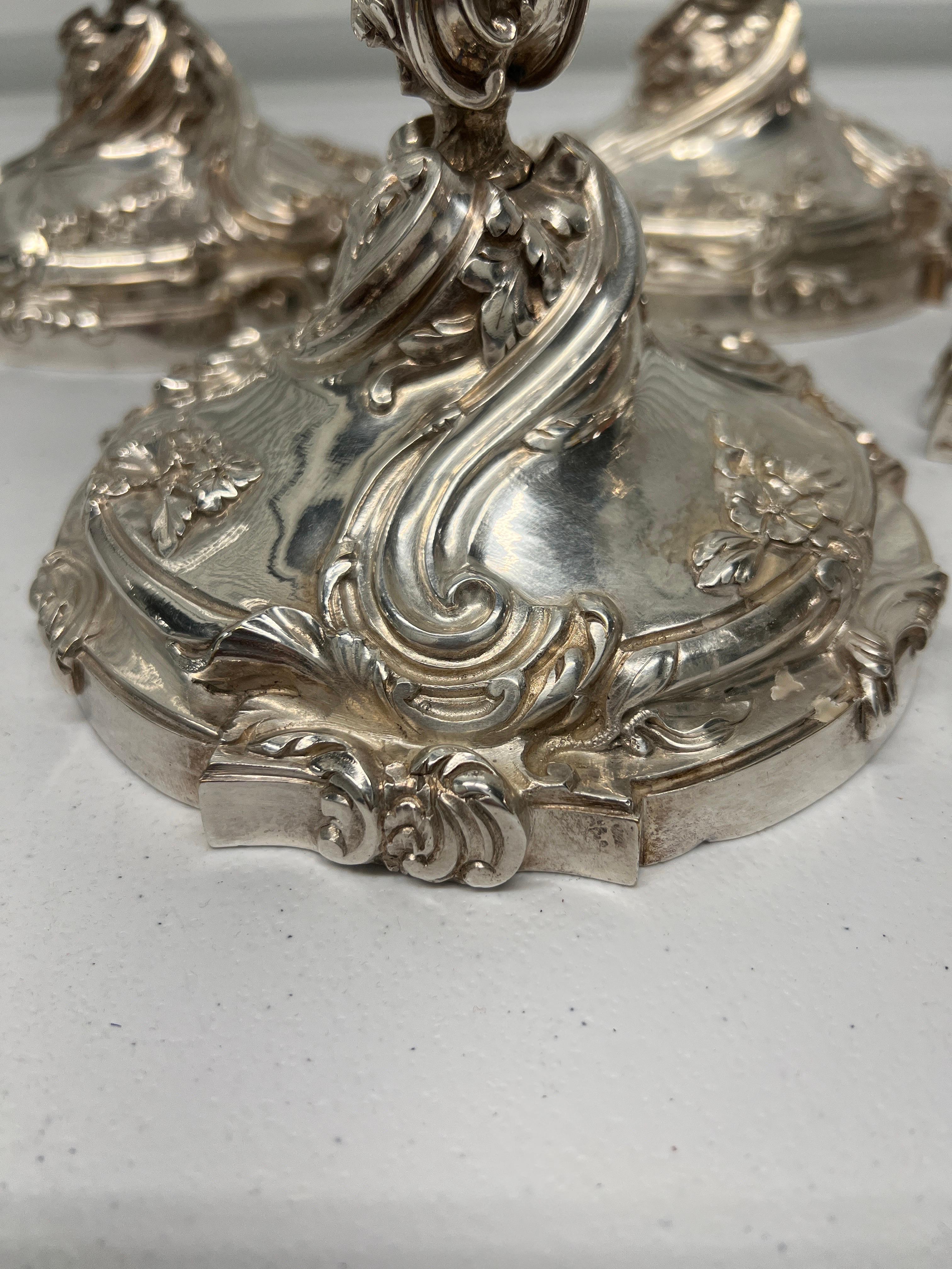 Set of 4, Henri Vian Silver Gilt Bronze Louis XV Style Candlesticks Circa 1880 For Sale 3