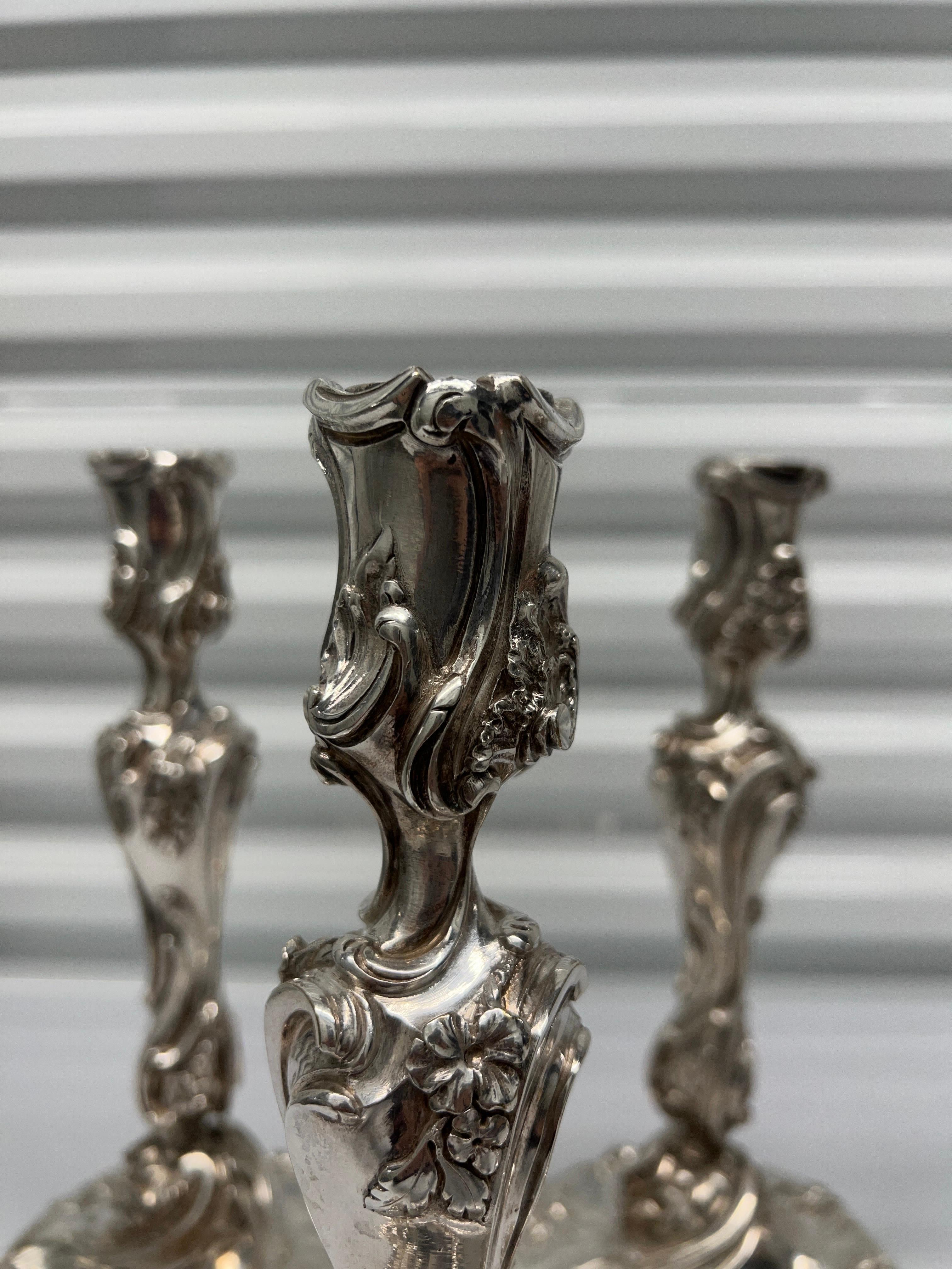 Set of 4, Henri Vian Silver Gilt Bronze Louis XV Style Candlesticks Circa 1880 For Sale 4