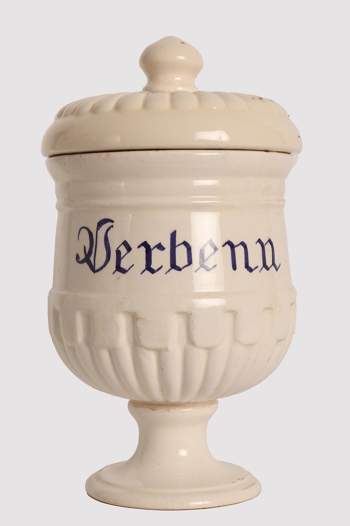 Ceramic Set of 4 herbalist pharmacy ceramic jars, Italy 1890. For Sale