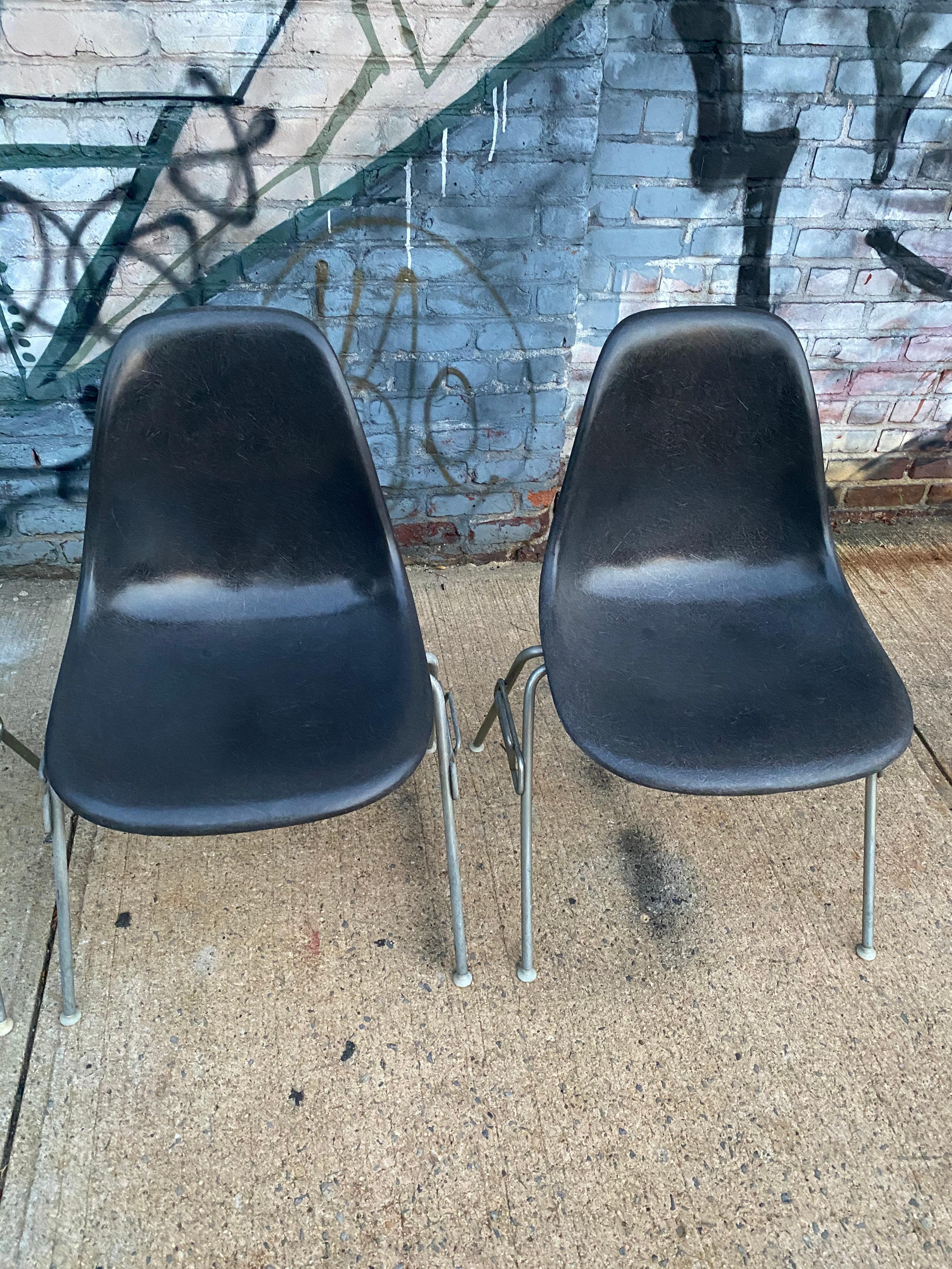 North American Set of 4 Herman Miller Eames Elephant Grey Stacking chairs