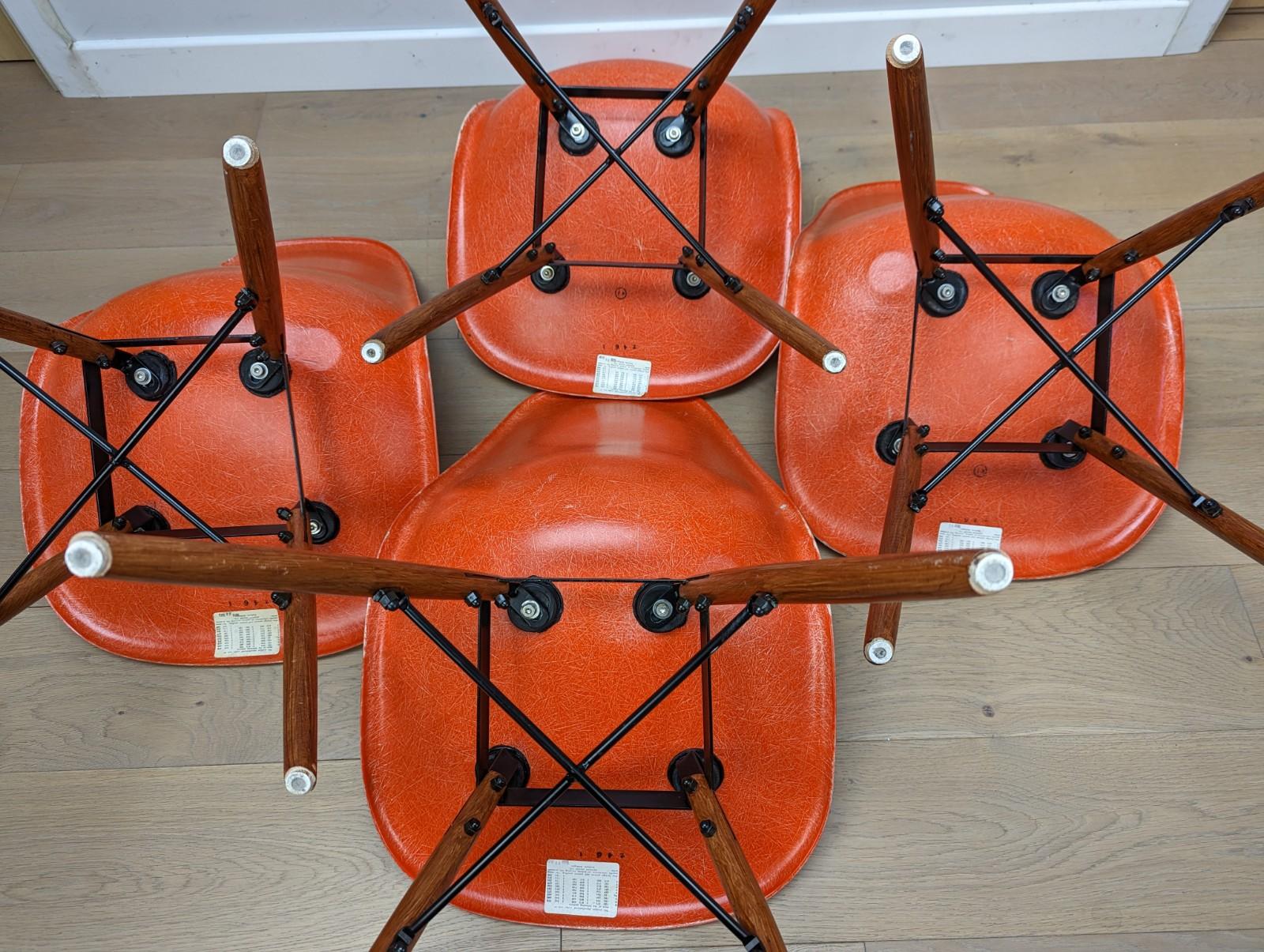 Set of 4 Herman Miller Fiberglass Eames DSW Chairs - Orange 3