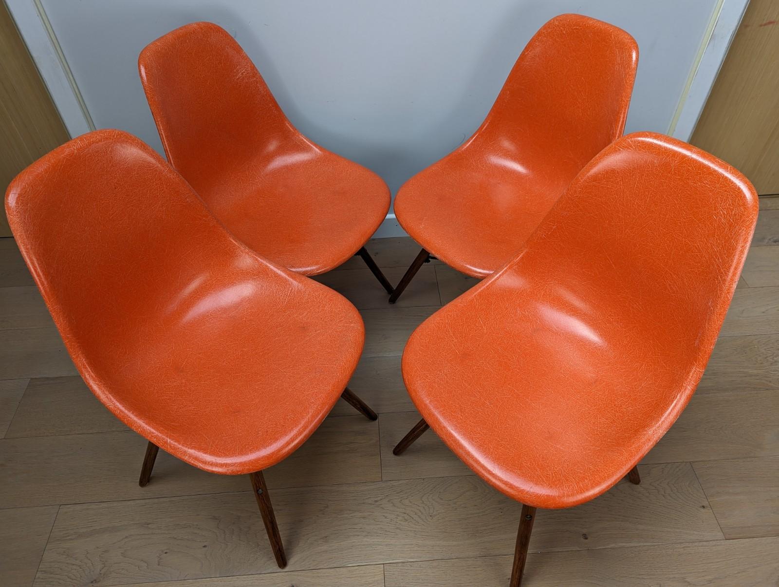 Set of 4 Herman Miller Fiberglass Eames DSW Chairs - Orange 2
