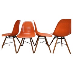 Set of 4 Herman Miller Fiberglass Eames DSW Chairs - Orange