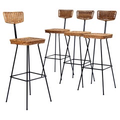 Ensemble de 4 tabourets de bar en rotin Herta-Maria Witzemann, Allemagne, années 1950
