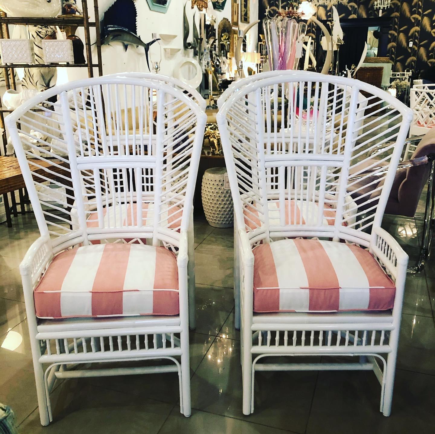 Set of 4 High Back Brighton Style Lacquered White Rattan Dining Chairs 3