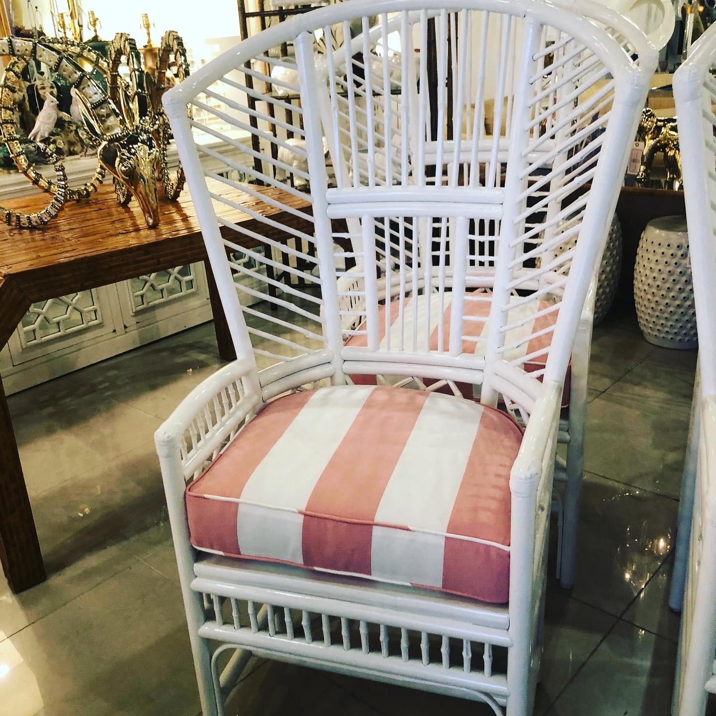 Set of 4 High Back Brighton Style Lacquered White Rattan Dining Chairs 4