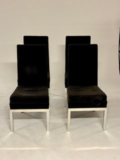 Set of 4 High Back Brown Velvet Upholstered Side Dining Chairs Aluminum Bases