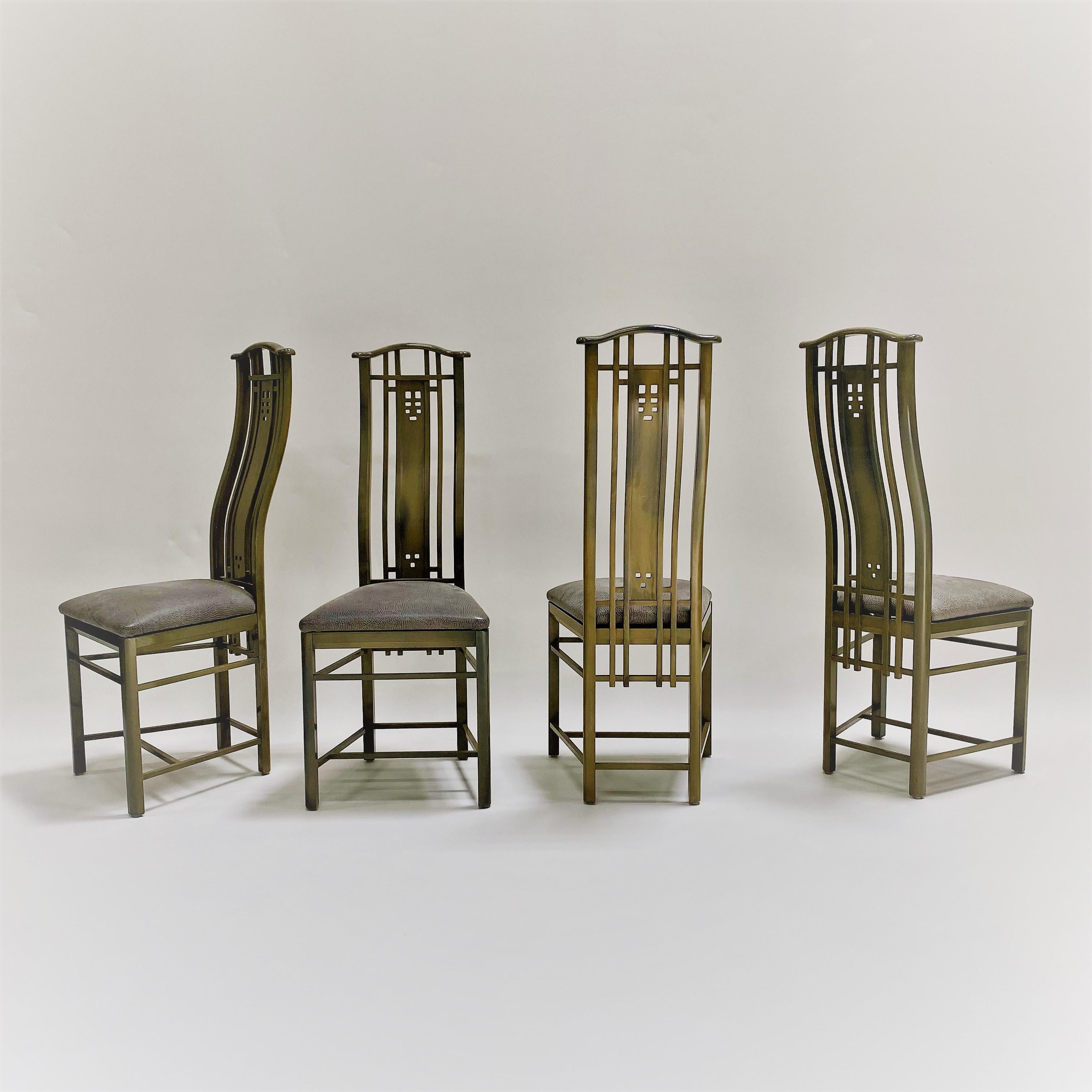 Ensemble de 4 chaises de salle à manger à haut dossier laqué d'Umberto Asnago pour GIORGETTI, 1980 en vente 6