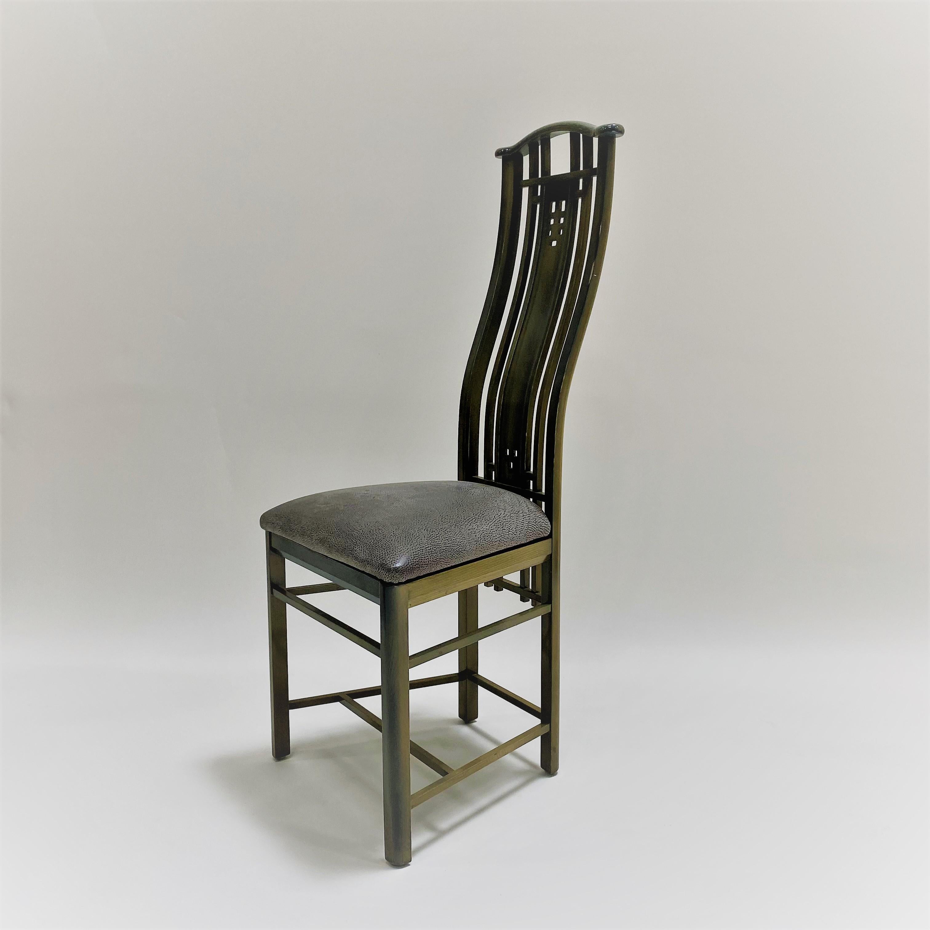 Ensemble de 4 chaises de salle à manger à haut dossier laqué d'Umberto Asnago pour GIORGETTI, 1980 en vente 1
