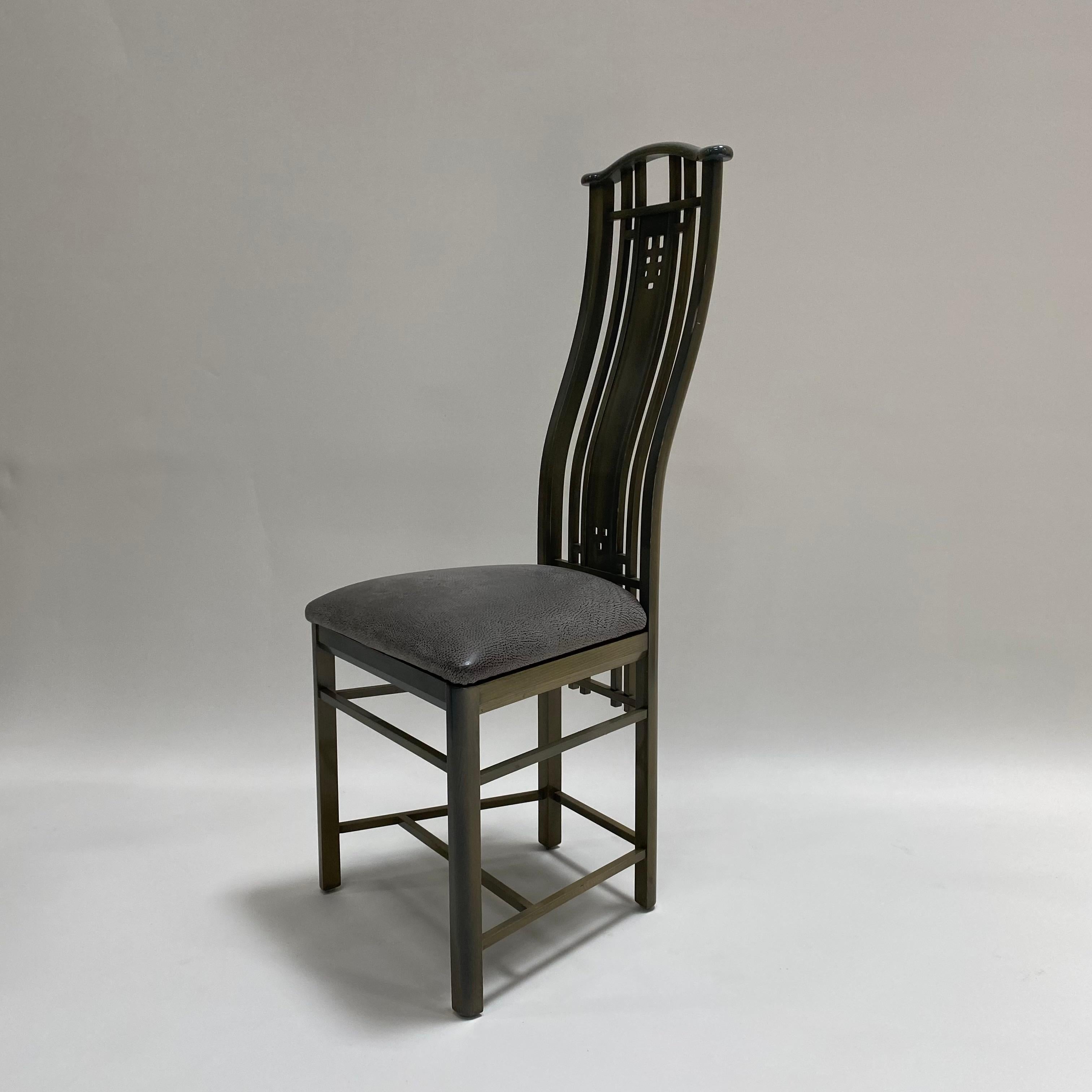 Ensemble de 4 chaises de salle à manger à haut dossier laqué d'Umberto Asnago pour GIORGETTI, 1980 en vente 2