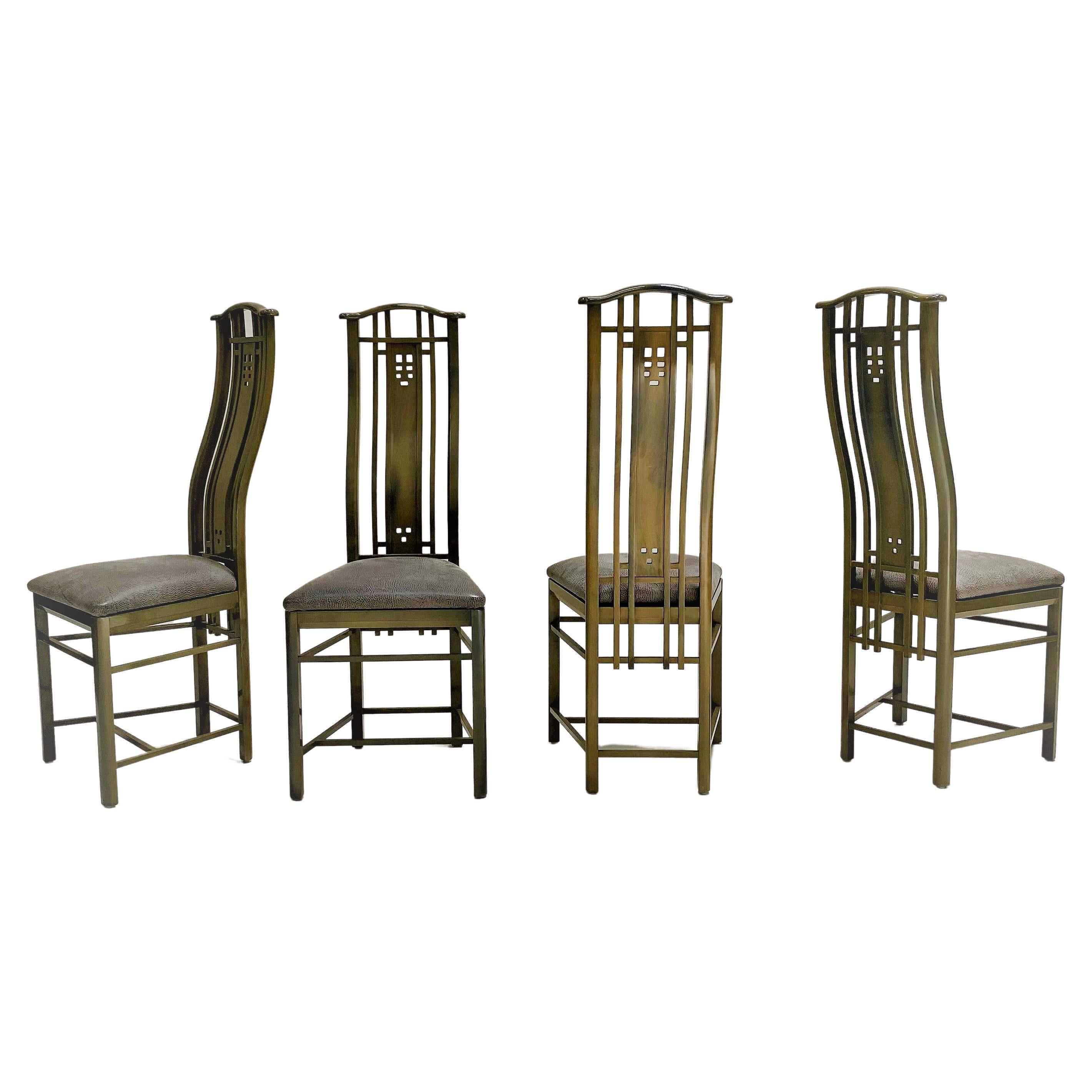 Set of 4 High Back Lacquered Dining Chairs by Umberto Asnago for Giorgetti, 1980
