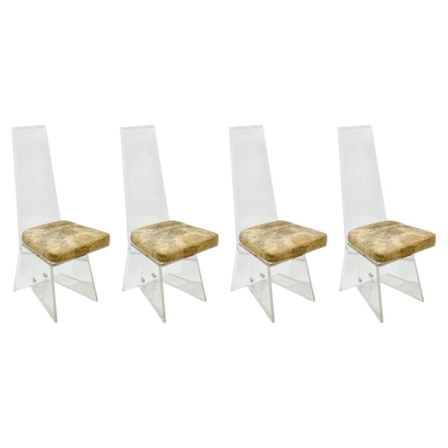 Set of 4 High Back Lucite Dining Chairs For Sale