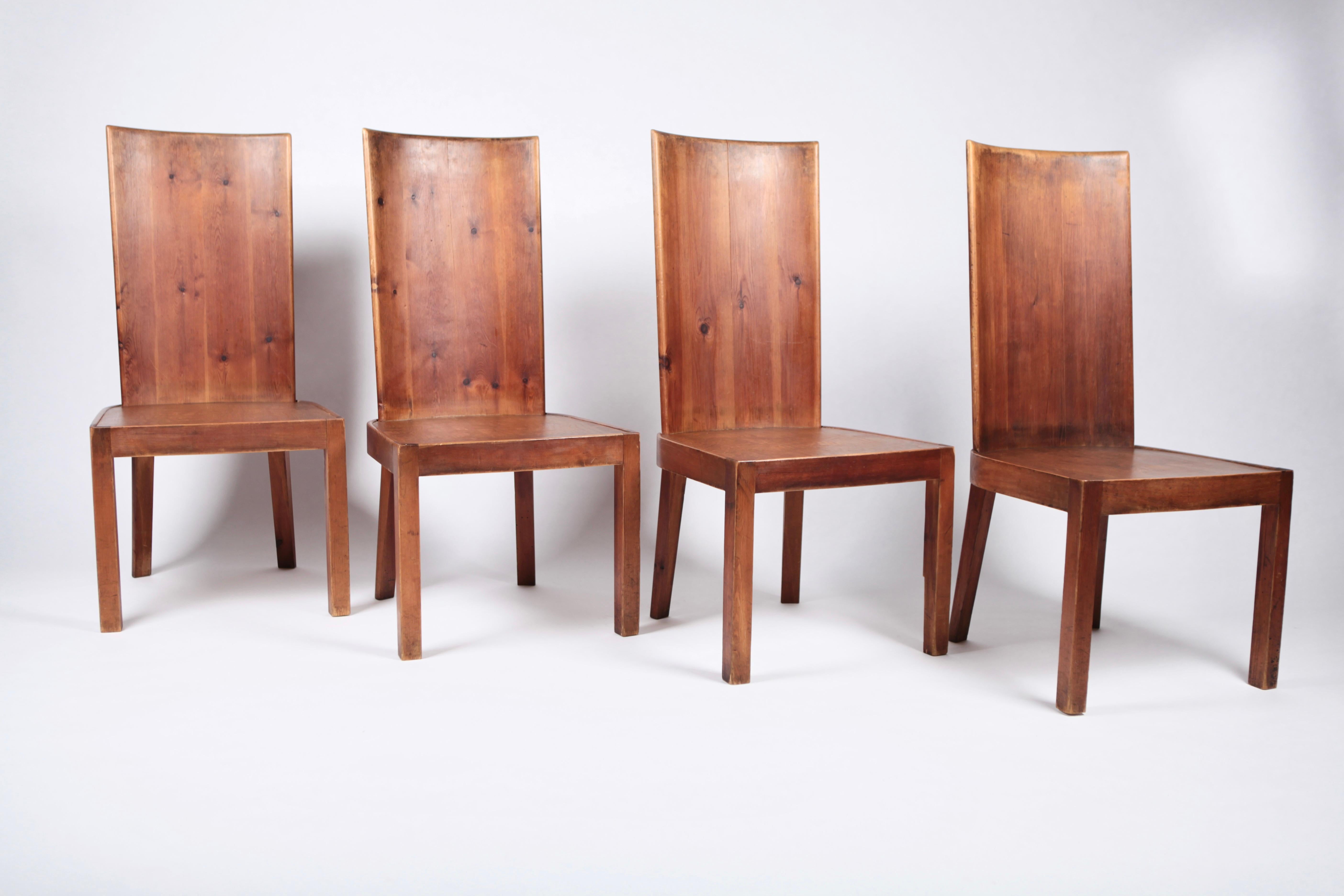 Set of 4 High Back Stained Pine Chairs, Attributed to Axel Einar Hjorth, Sweden  For Sale 1