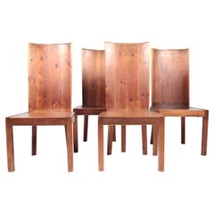 Set of 4 High Back Stained Pine Chairs, Attributed to Axel Einar Hjorth, Sweden 