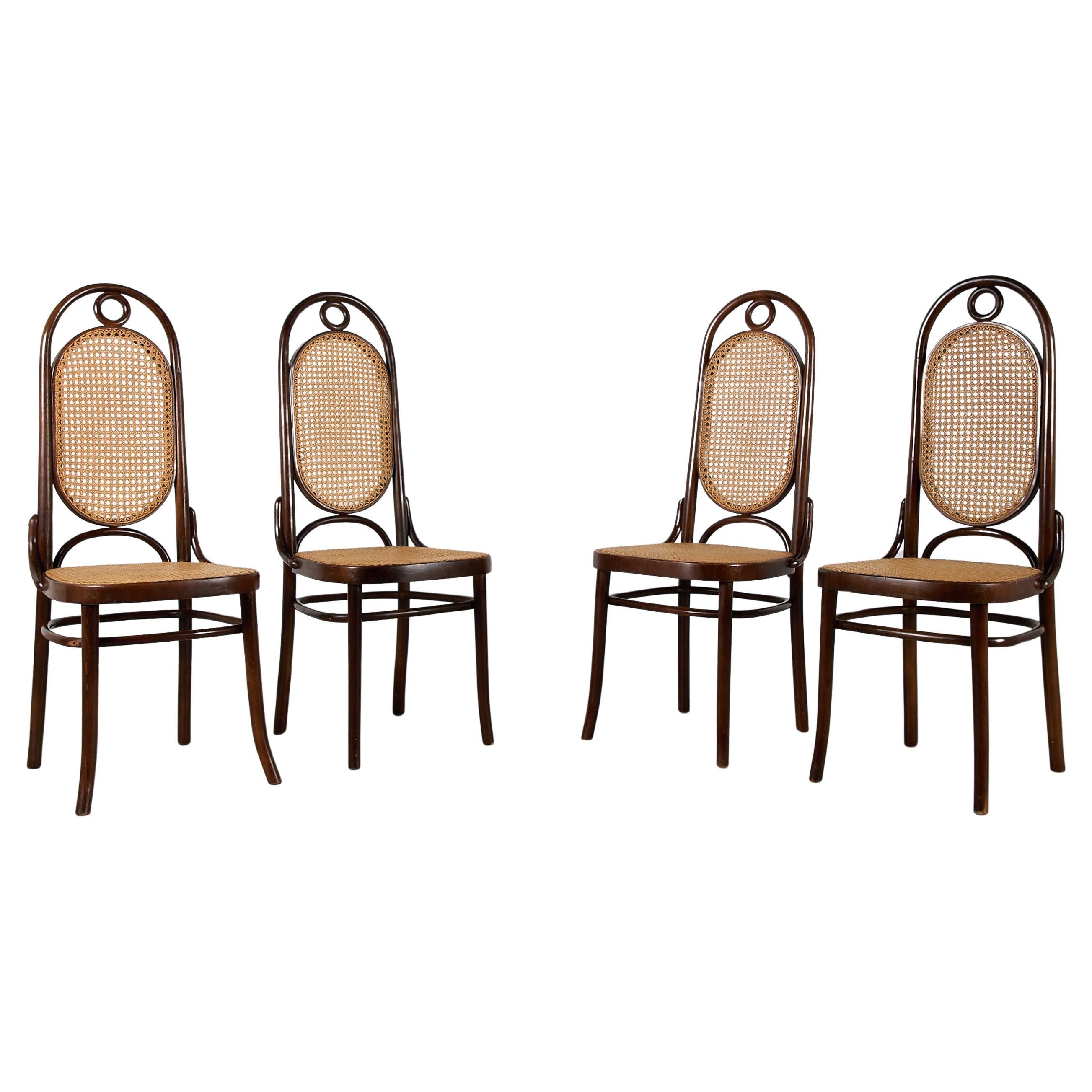 Set di 4 sedie Thonet con schienale alto e sedili a canna