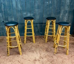 Set of 4 high bamboo stools circa 1960/1970