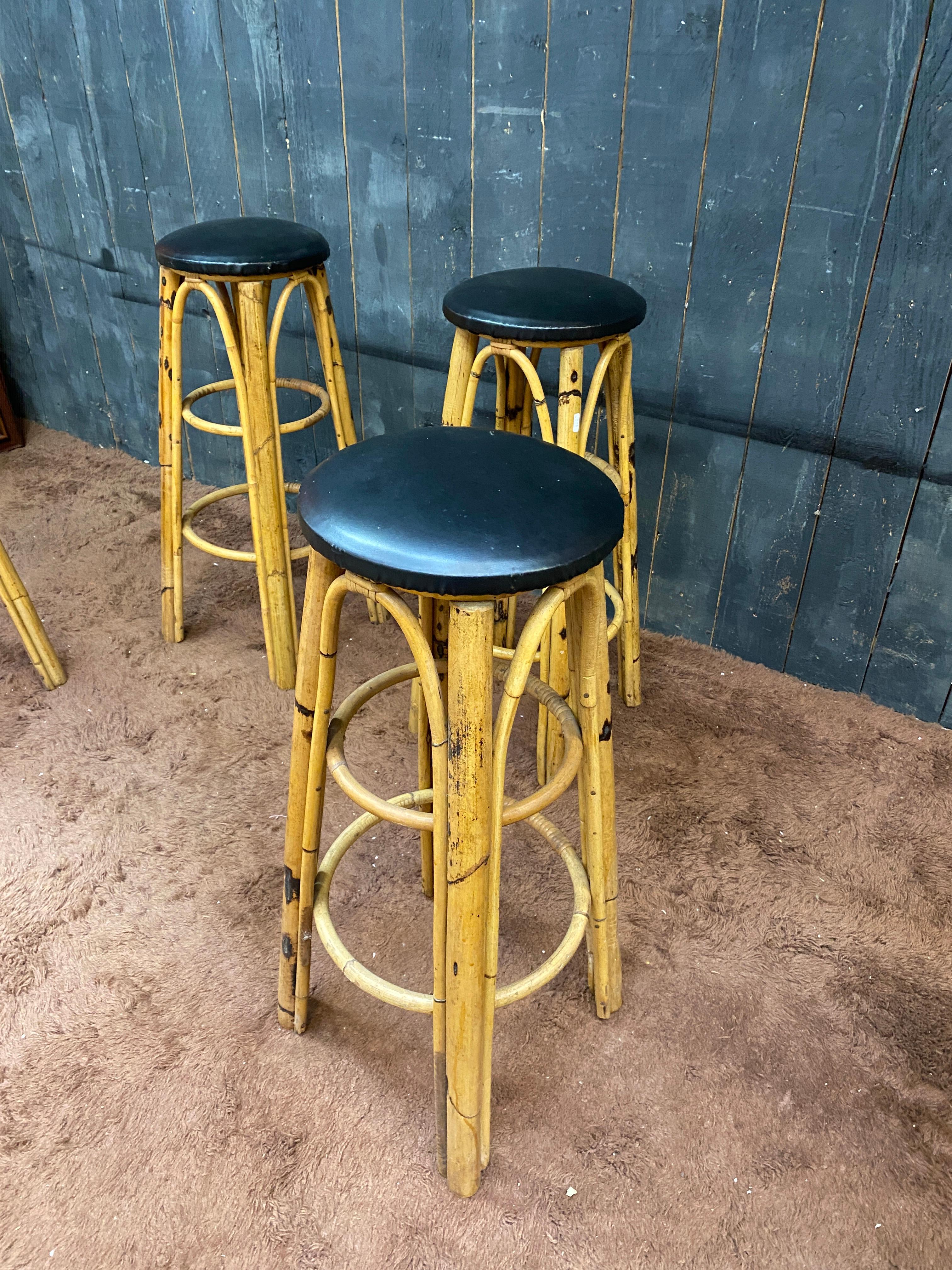 French Set of 4 high bamboo stools circa 1960/1970 For Sale