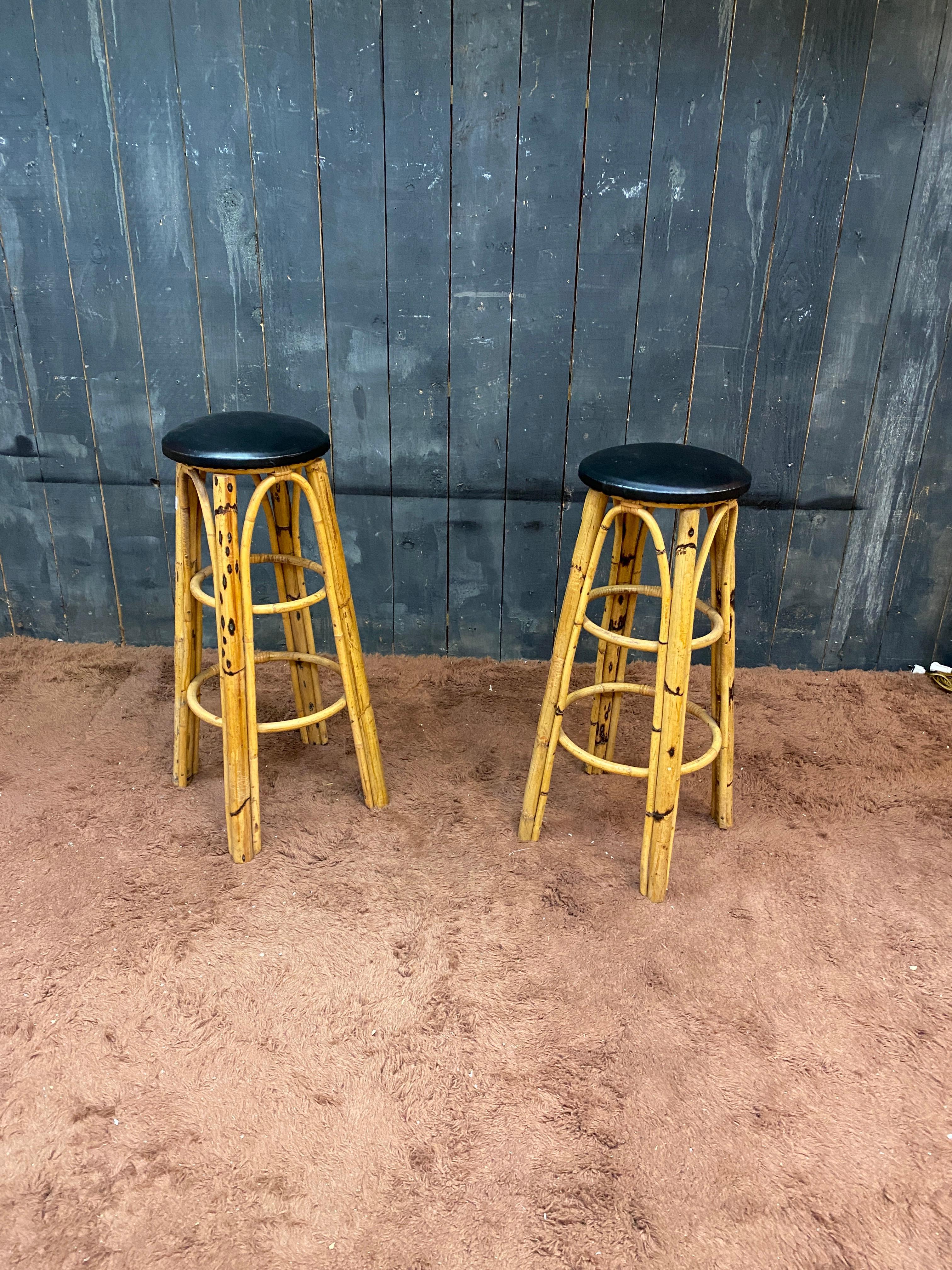 Set of 4 high bamboo stools circa 1960/1970 In Good Condition For Sale In Saint-Ouen, FR