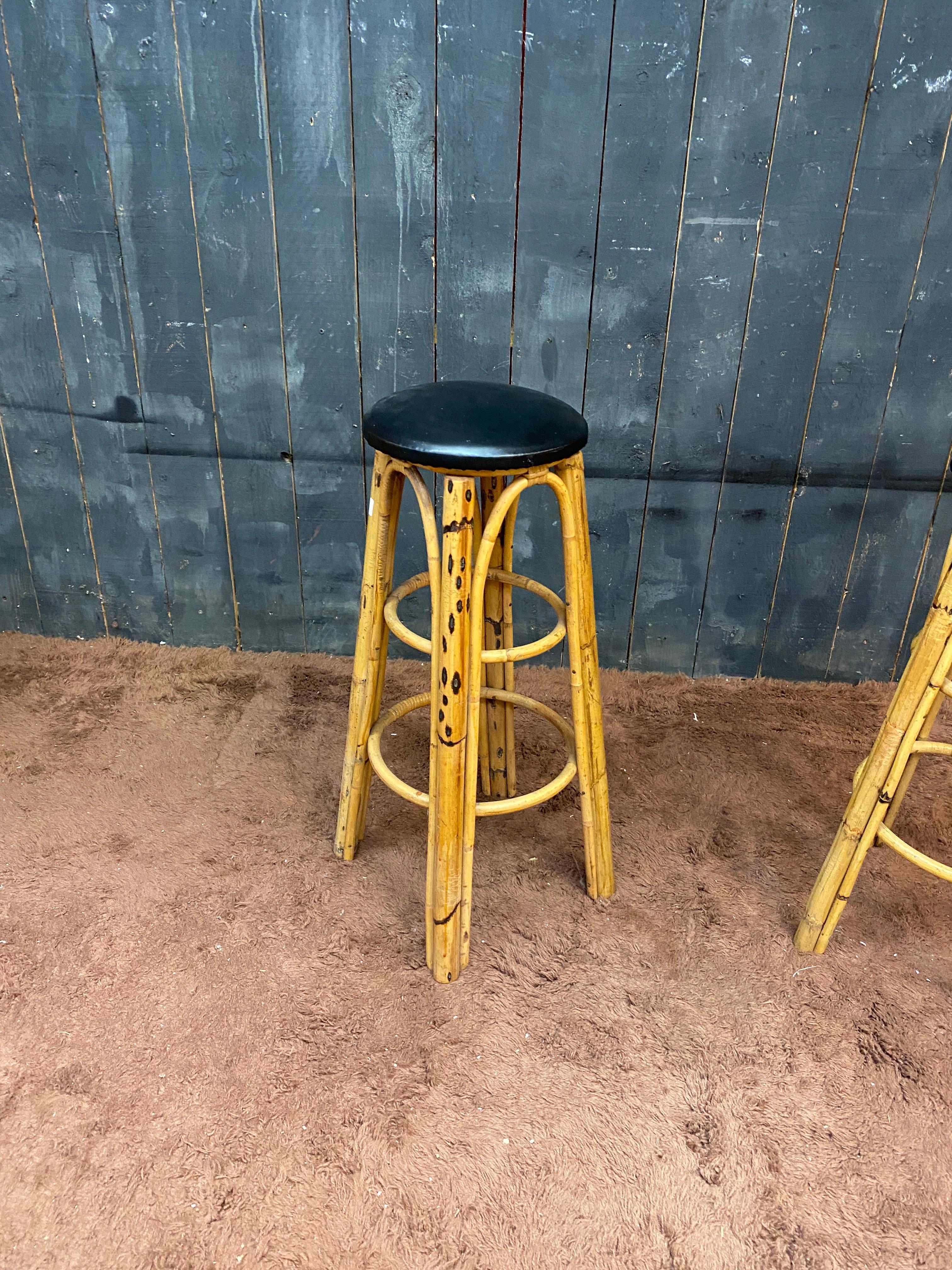 Mid-20th Century Set of 4 high bamboo stools circa 1960/1970 For Sale