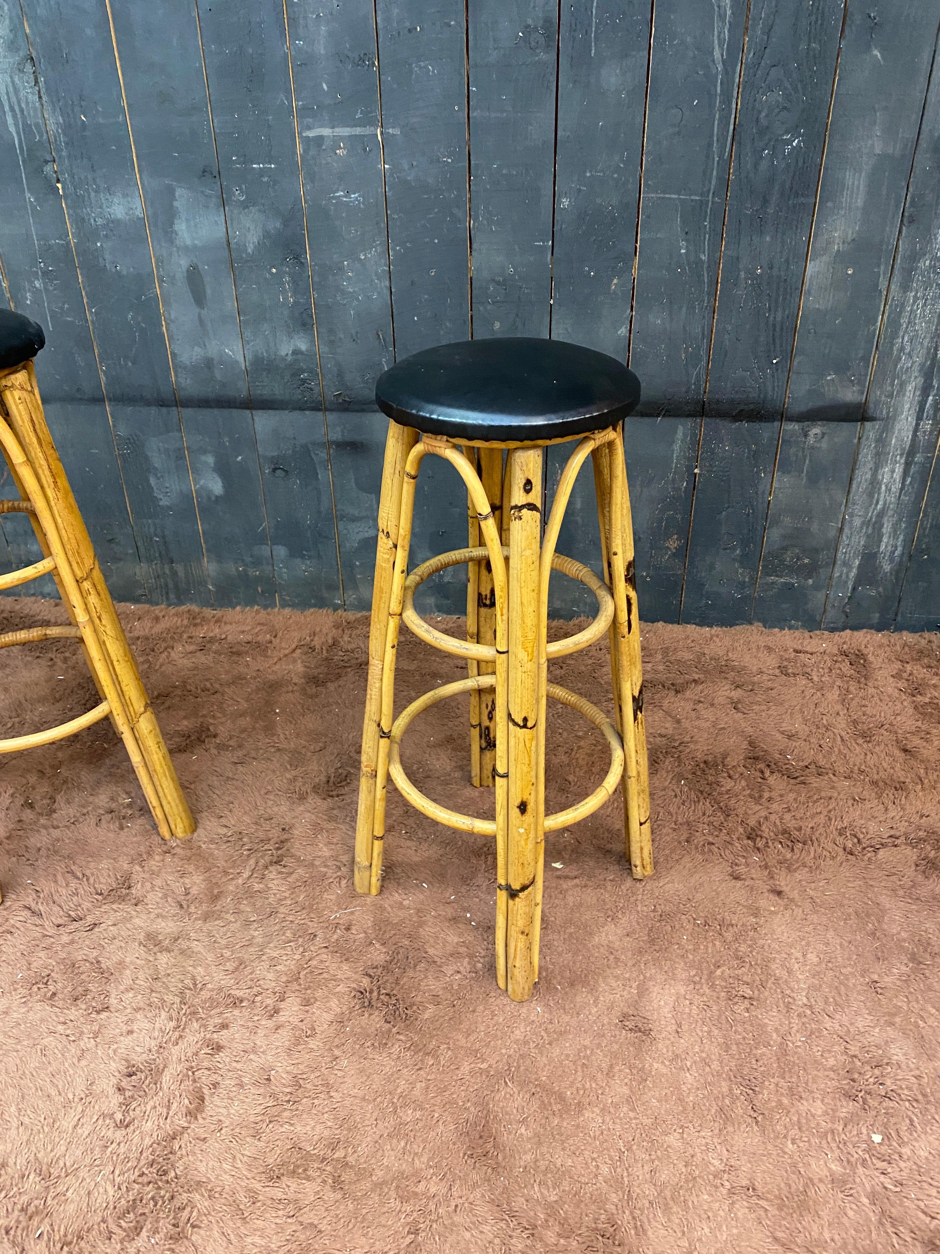 Set of 4 high bamboo stools circa 1960/1970 For Sale 1