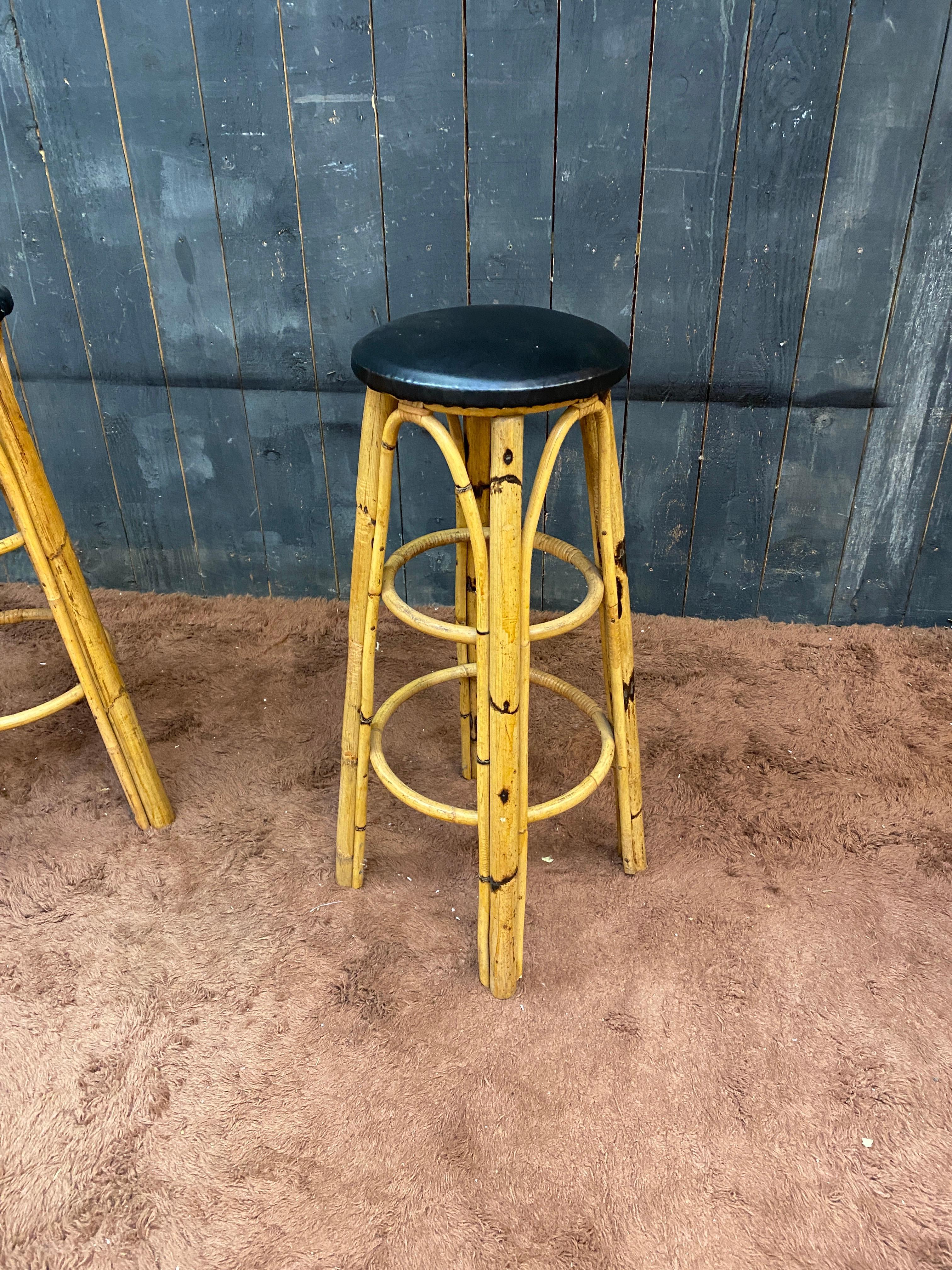 Set of 4 high bamboo stools circa 1960/1970 For Sale 2
