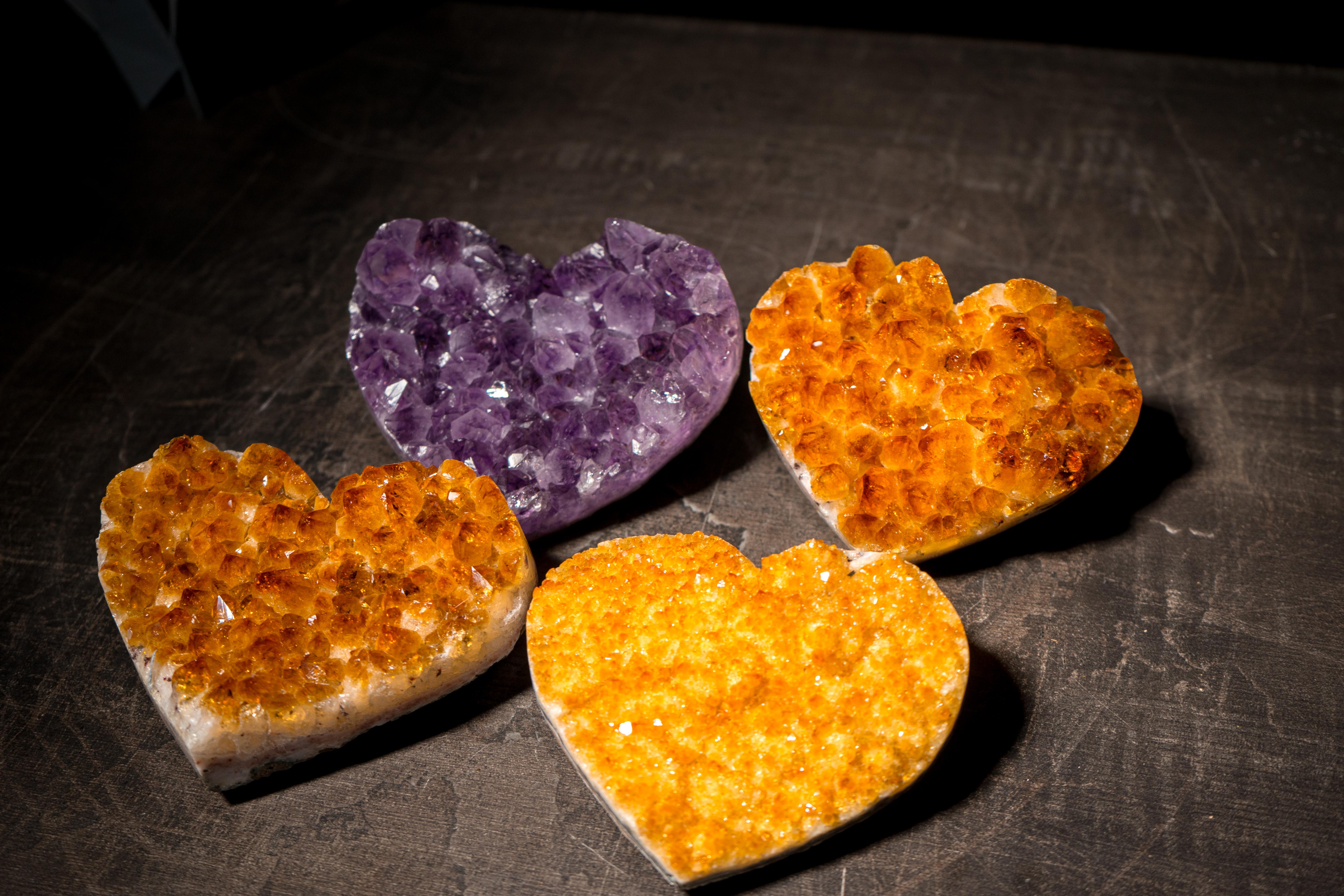 Set of 4 High-Grade Citrine and Amethyst Hearts For Sale 4
