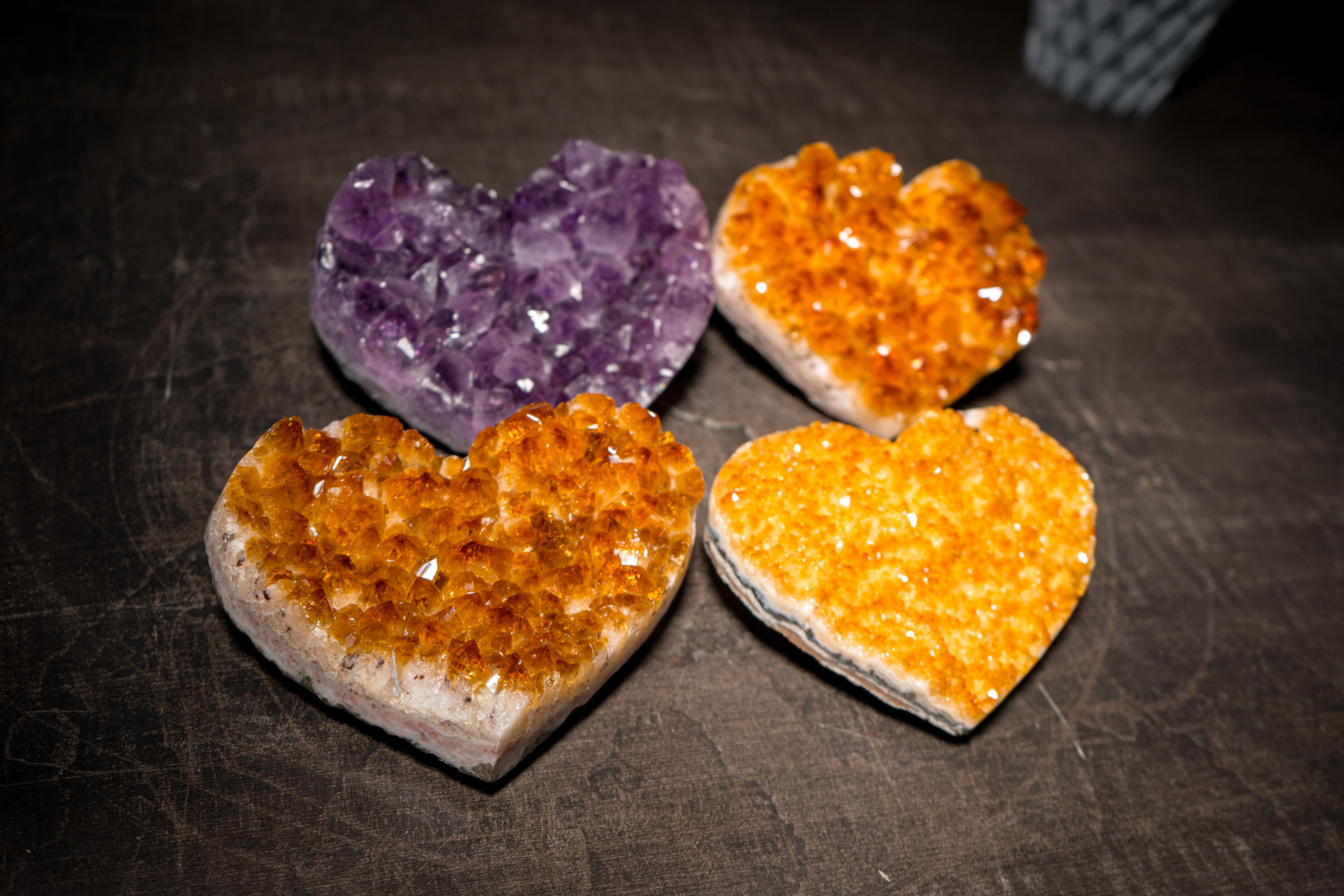 Set of 4 High-Grade Citrine and Amethyst Hearts For Sale 5