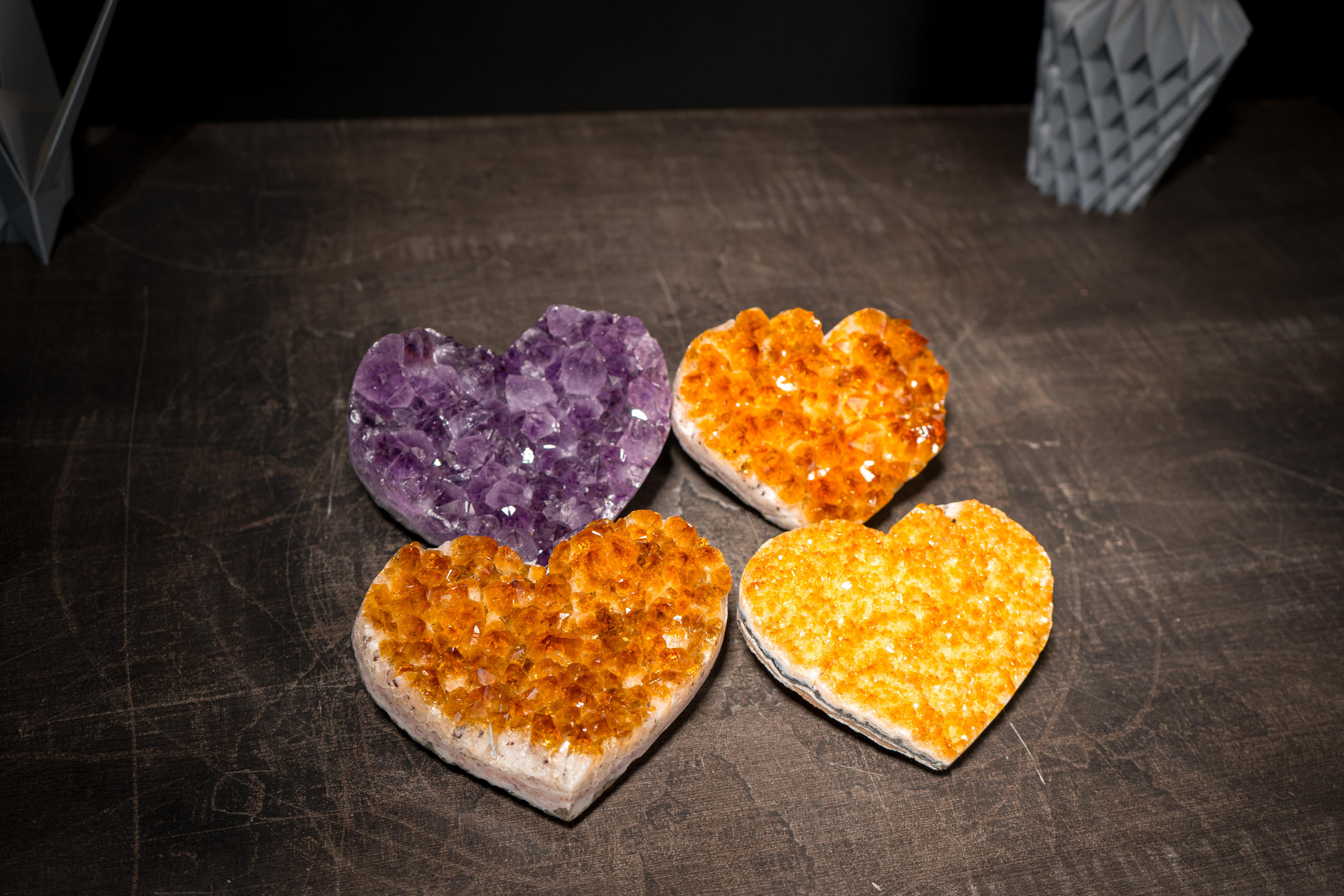 Set of 4 High-Grade Citrine and Amethyst Hearts For Sale 3