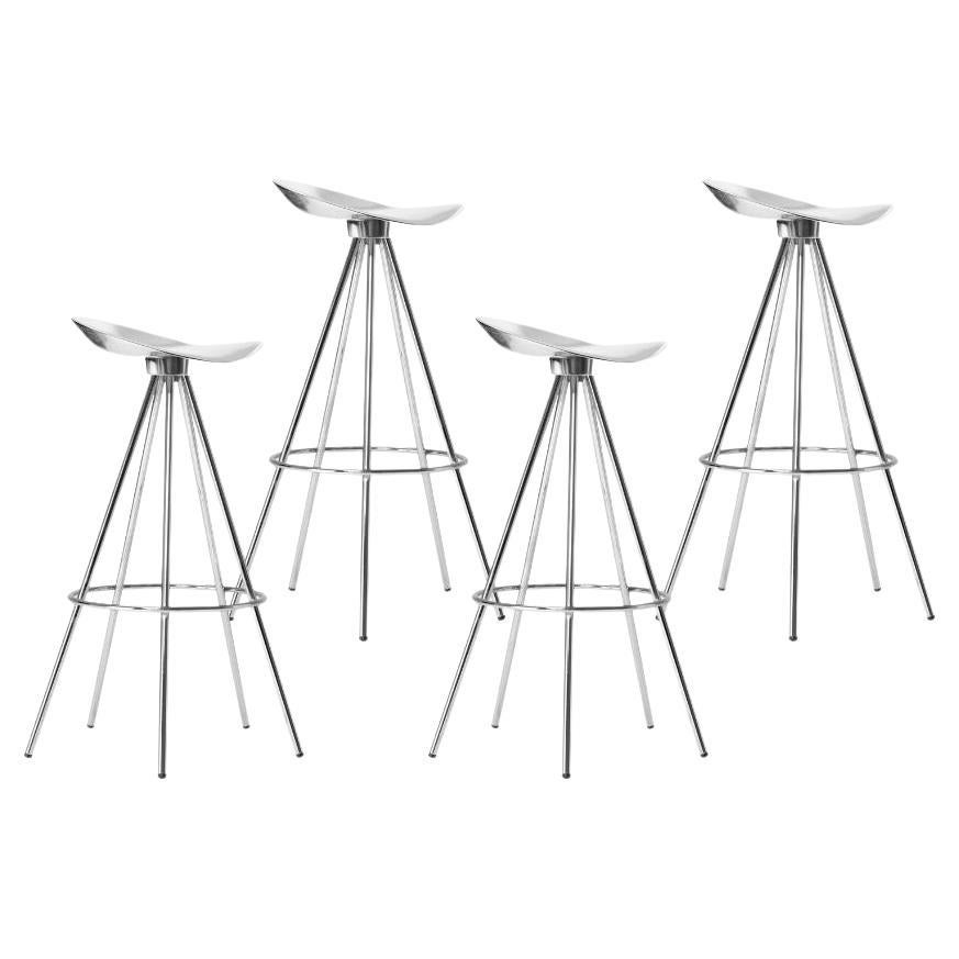 Set of 4 High Jamaica Bar Stool Aluminium Seat and Chromed Steel by Pepe Cortés For Sale