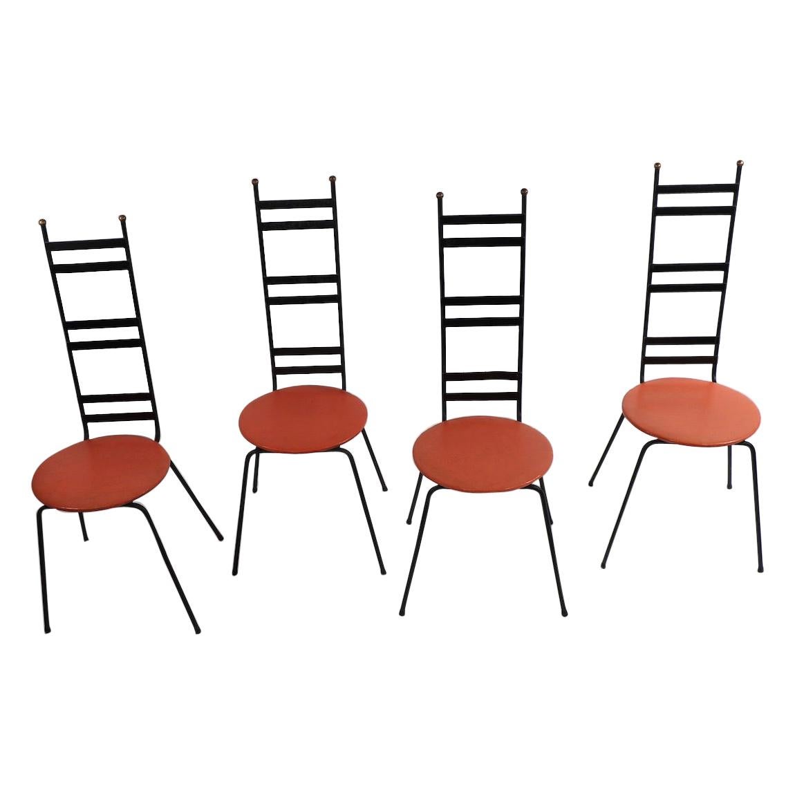 Set of 4 High Ladder Back Iron Chairs by Umanoff