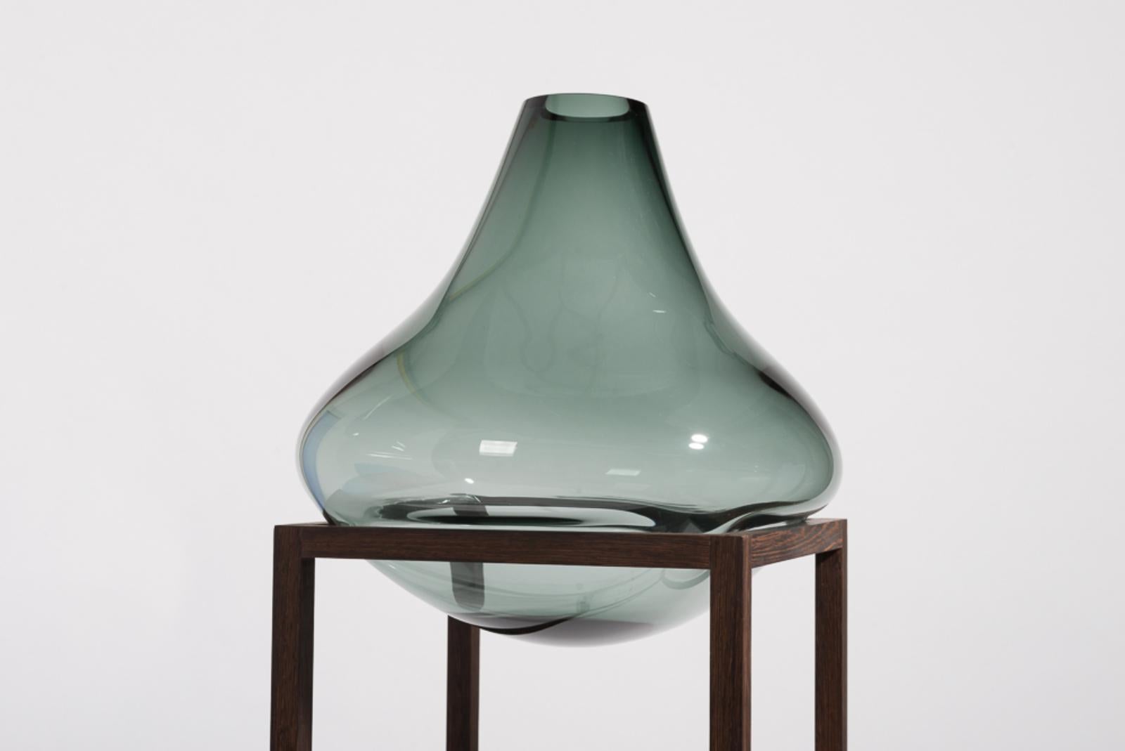 Post-Modern Set of 4 High Round Square Green Vase by Studio Thier & Van Daalen For Sale