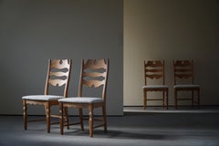 Set of 4 Highback "Razorblade" Chairs in Oak & Bouclé, Henning Kjærnulf, 1960s
